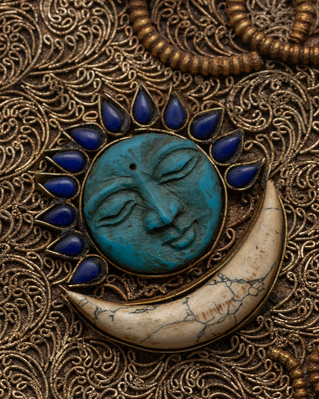 Shree Ganesh Wall Hanging Featuring Metal Dharma Wheel | Tibetan Art Decor