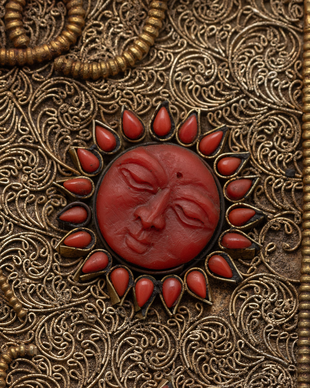 Shree Ganesh Wall Hanging Featuring Metal Dharma Wheel | Tibetan Art Decor