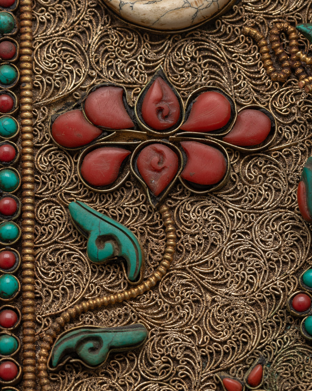 Shree Ganesh Wall Hanging Featuring Metal Dharma Wheel | Tibetan Art Decor