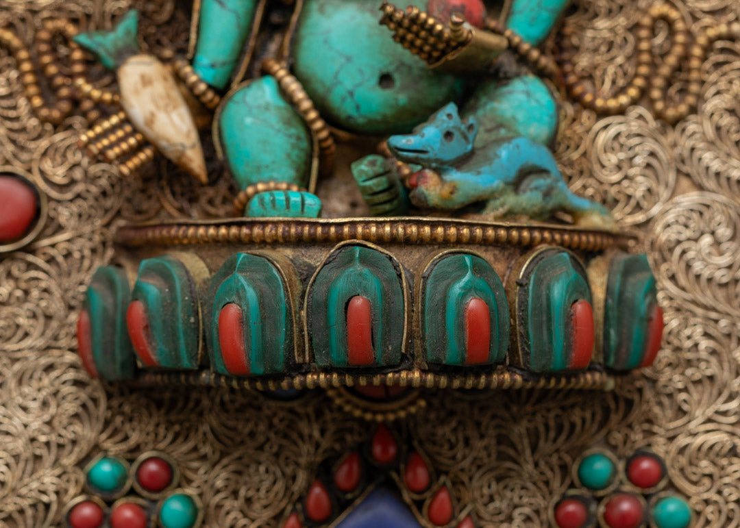 Shree Ganesh Wall Hanging Featuring Metal Dharma Wheel | Tibetan Art Decor