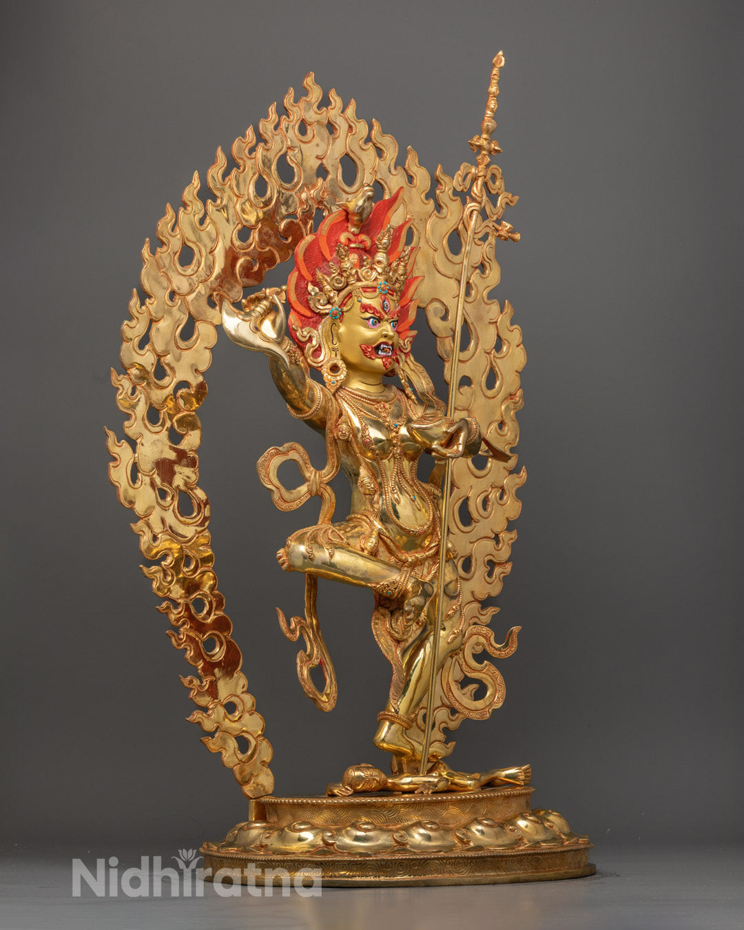 Detail of the hollow section in the Dorje Phagmo statue, designed for inserting auspicious mantras, relics, or sacred items.