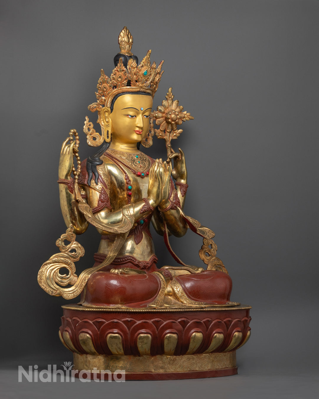 Chenrezig statue’s halo and semi-precious stone adornments from a Nepalese artisan