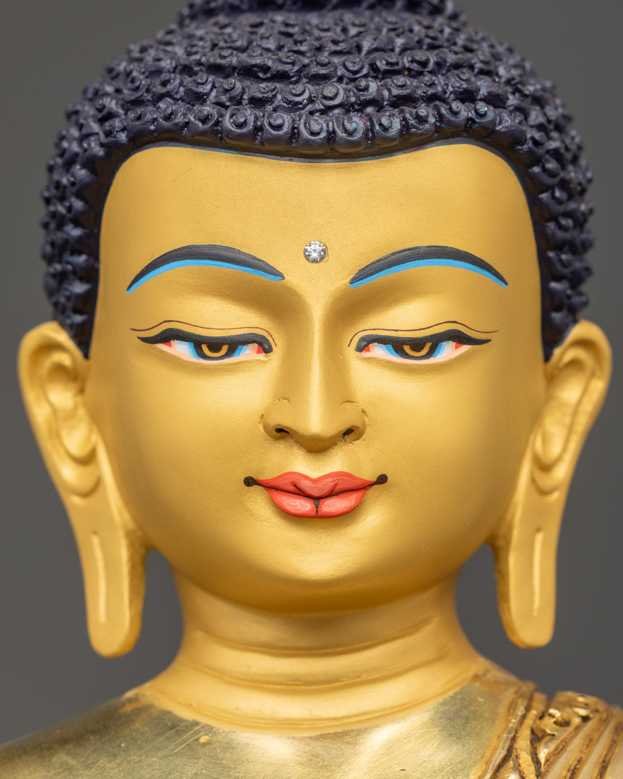 Detailed close up of Buddha Shakyamuni face for spiritual meditation and mindfulness practice