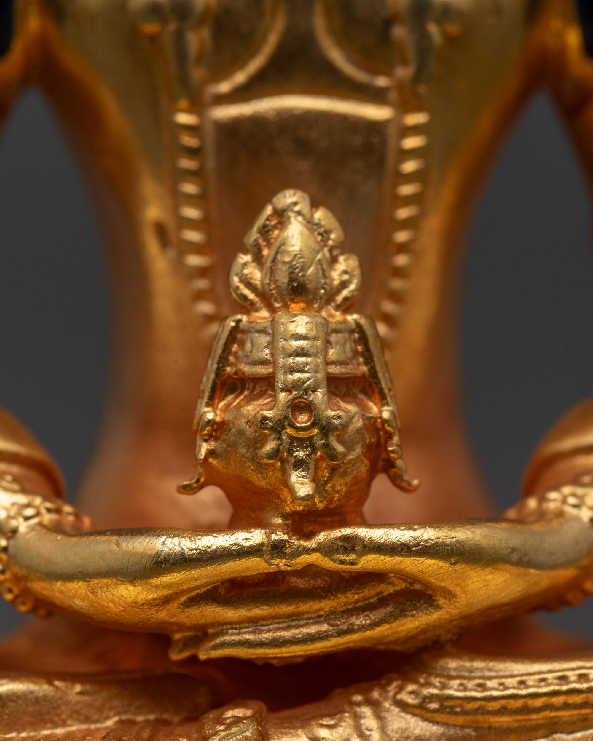 Detailed image of Amitayus Statue’s lotus seat and gold-plated copper craftsmanship