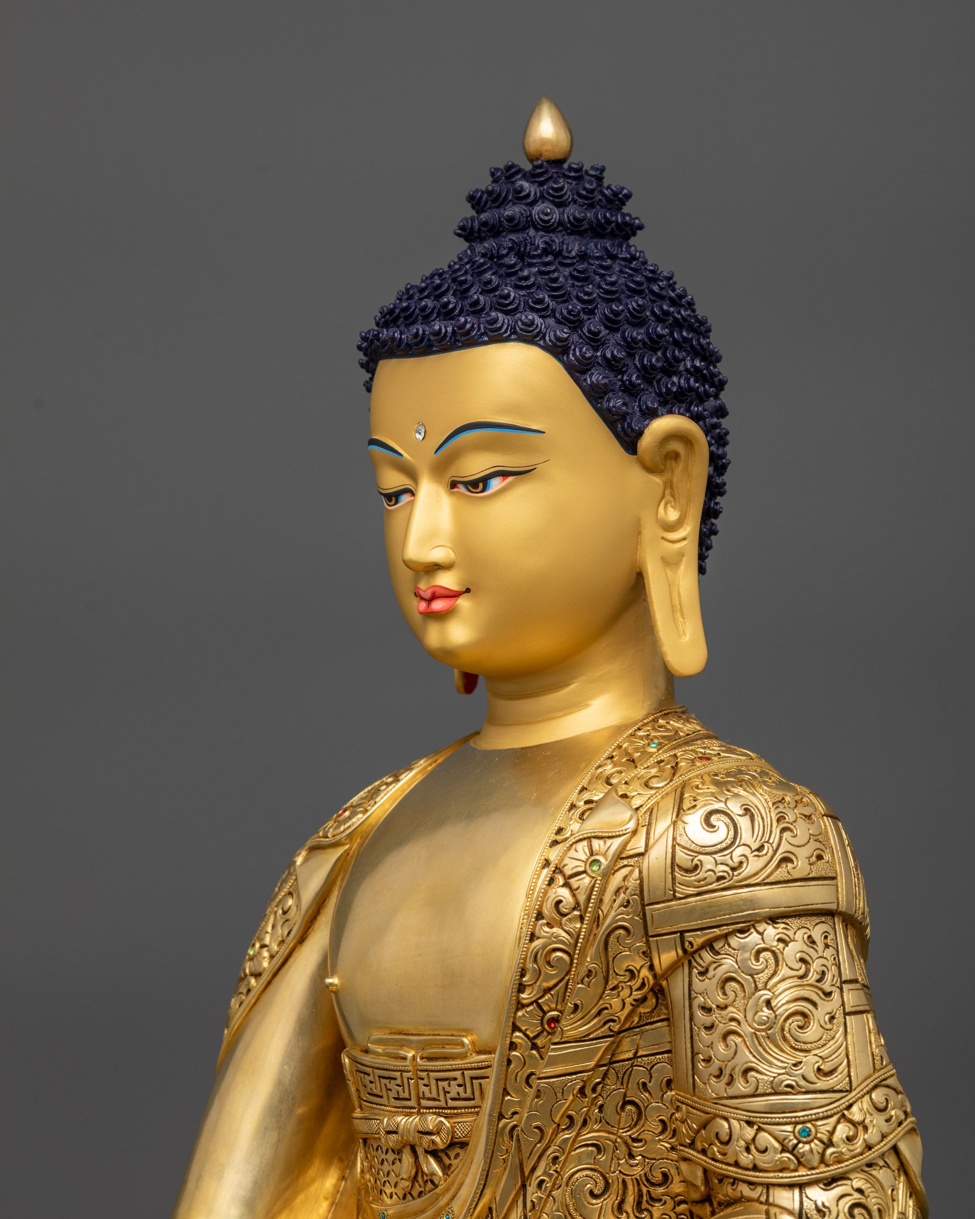 Detailed side view of Tathagata Buddha Statue showing earth-touching mudra