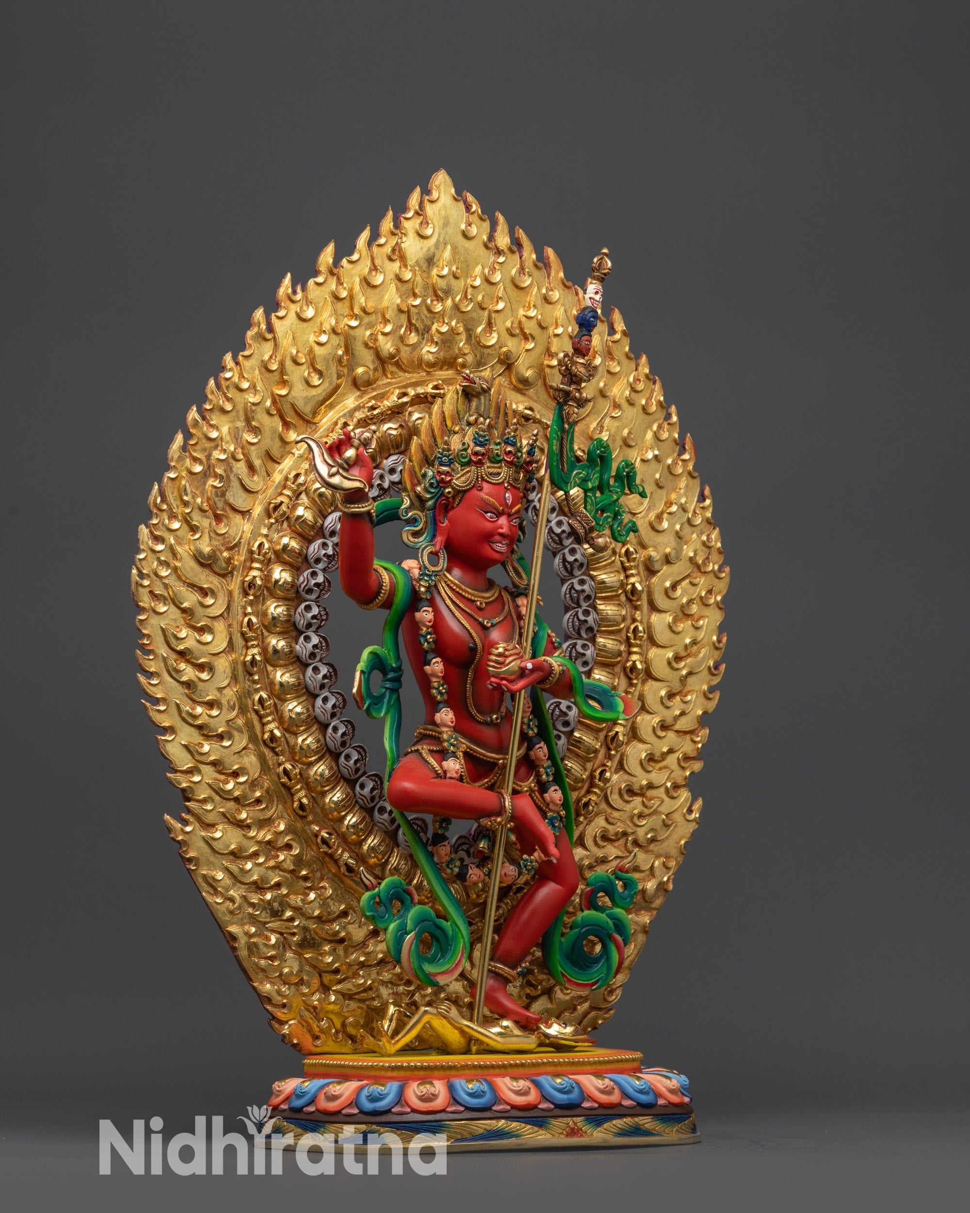 Detailed view of Dorje Phagmo Statue holding kapala and flaying knife symbolizing transcendent wisdom