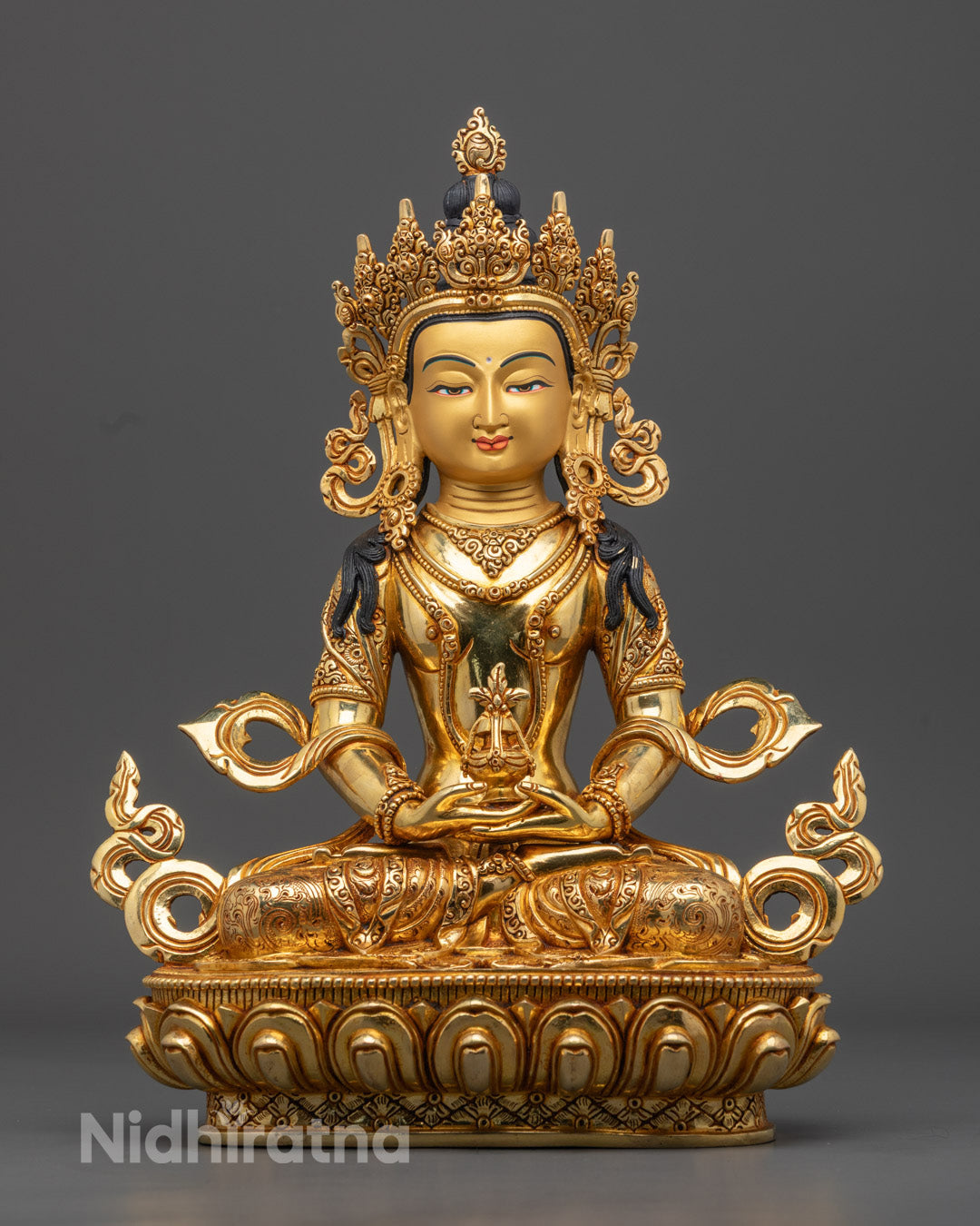 Divine Amitayus Statue | 24K Gold-Plated Copper
