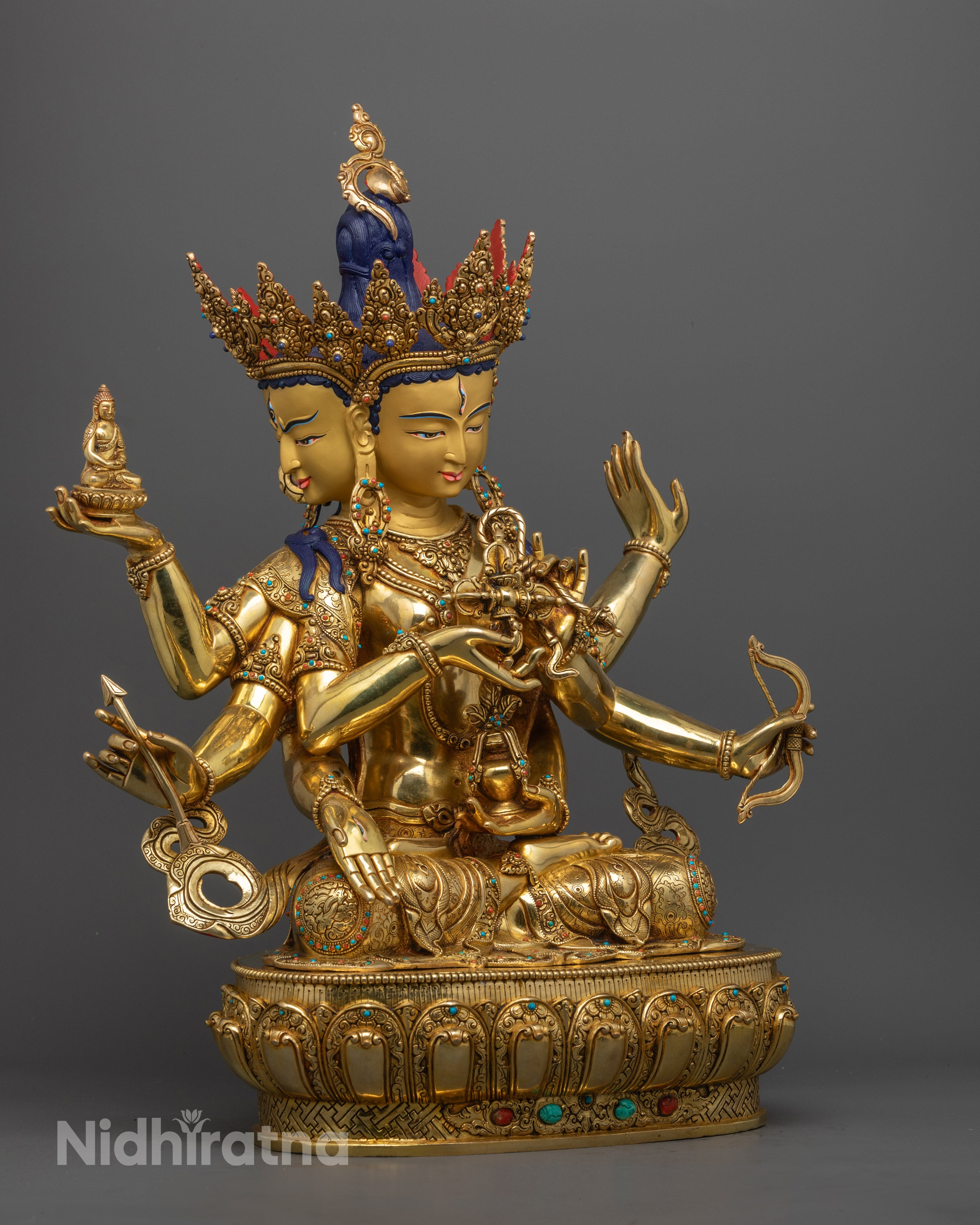 Divine Namgyalma Statue | Gold-Gilded Buddhist Longevity Deity for Meditation Space