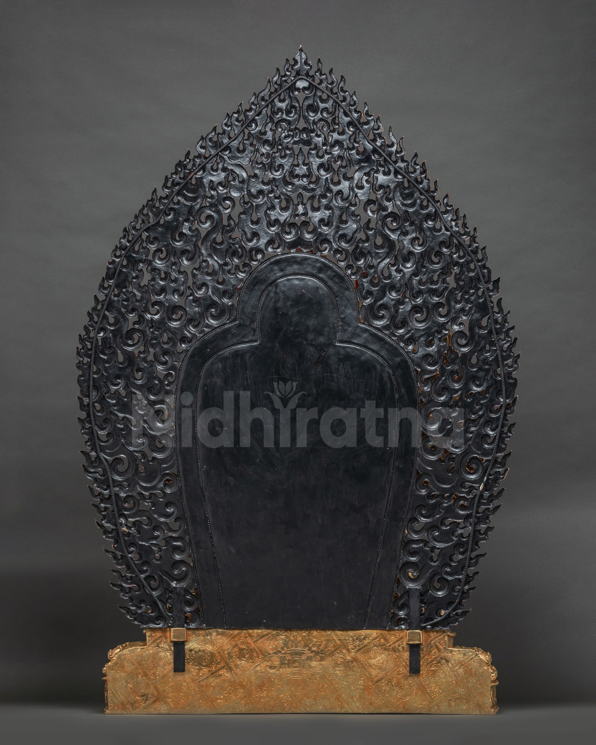Back of Vajrabhairava and Vajravetali Union with blazing halo and intricate Himalayan carvings