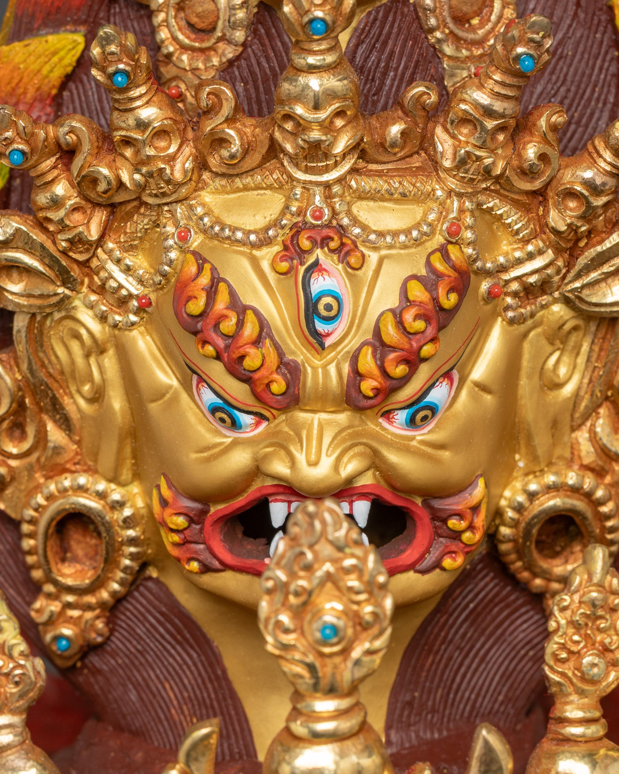Side view of Vajrabhairava and Vajravetali Union with sixteen ritual arms on lotus seat
