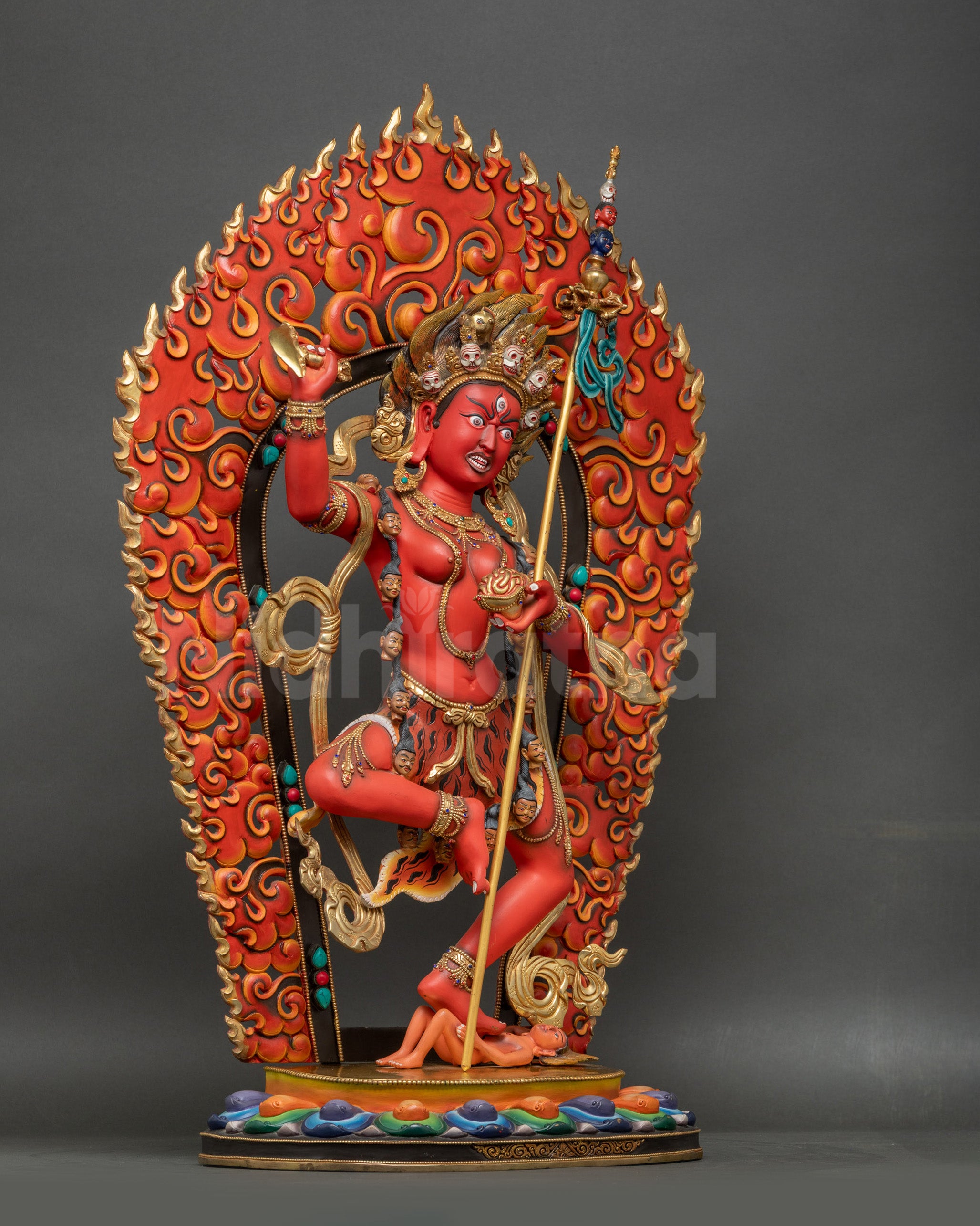 Dorje Phagmo Statue Right Side View Dynamic Stance on Lotus