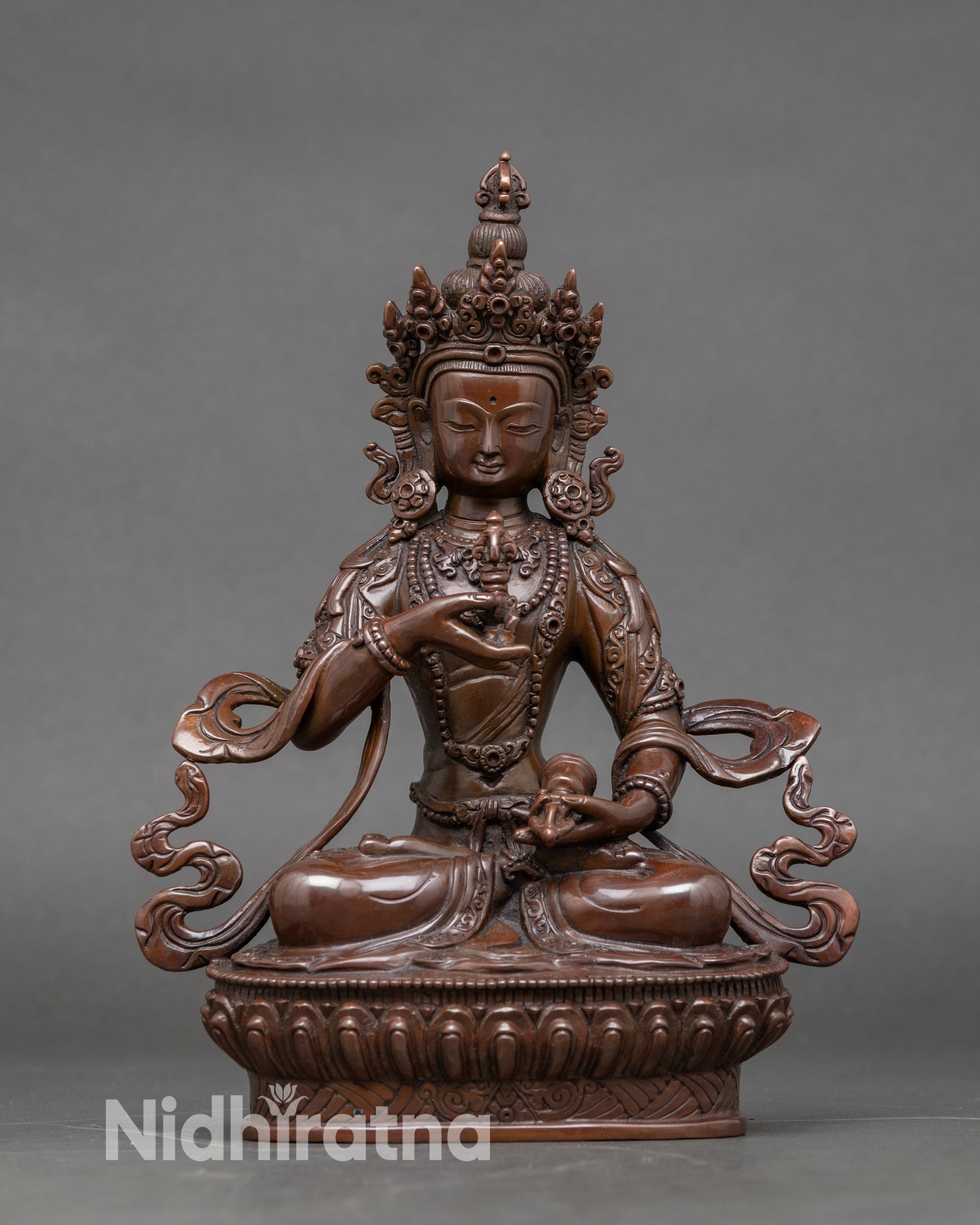 Dorje Sattva altar statue handcrafted in Nepal, copper Vajrasattva with vajra and bell