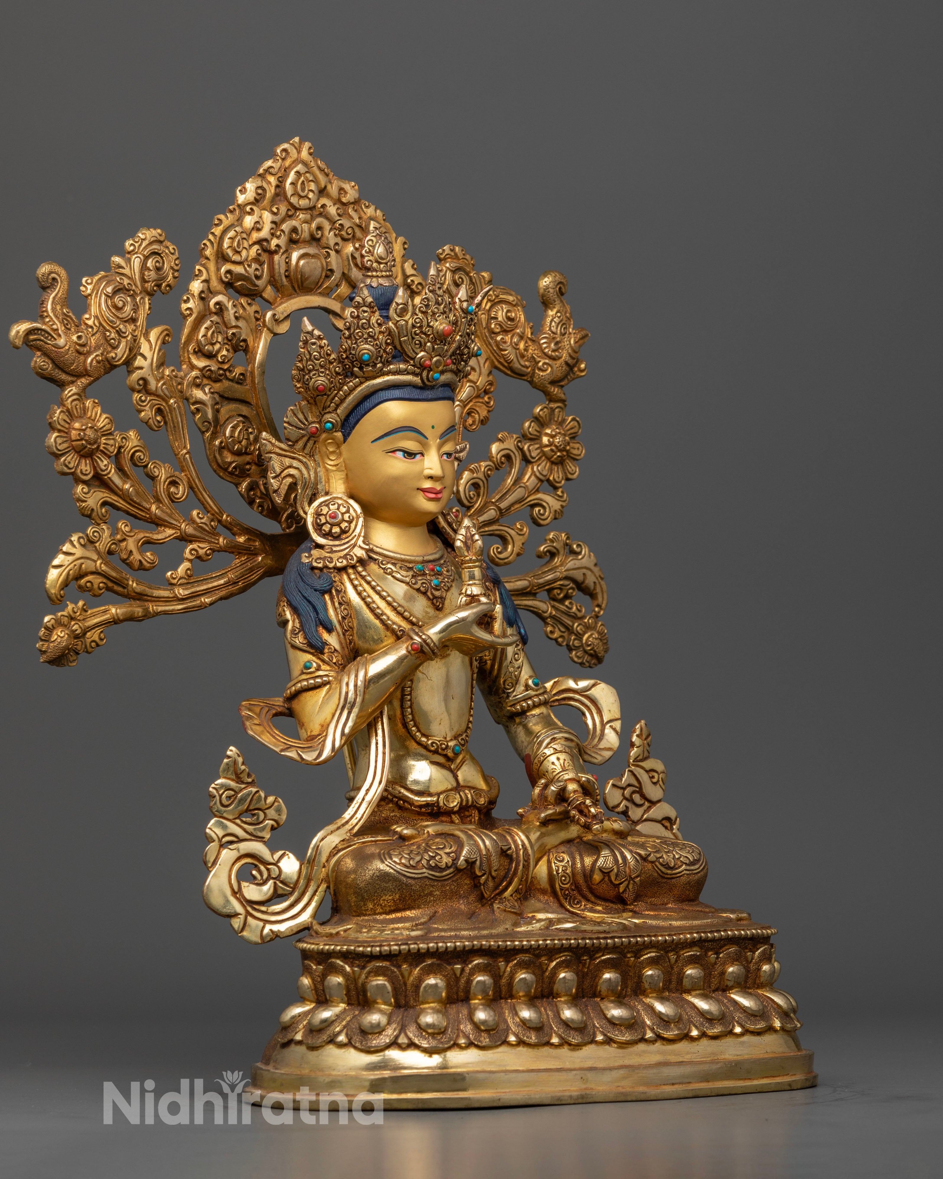 Dorje Sempa statue highlights the graceful posture, detailed flowing robes, and sacred lotus seat, which signifies purity, enlightenment, and spiritual clarity.