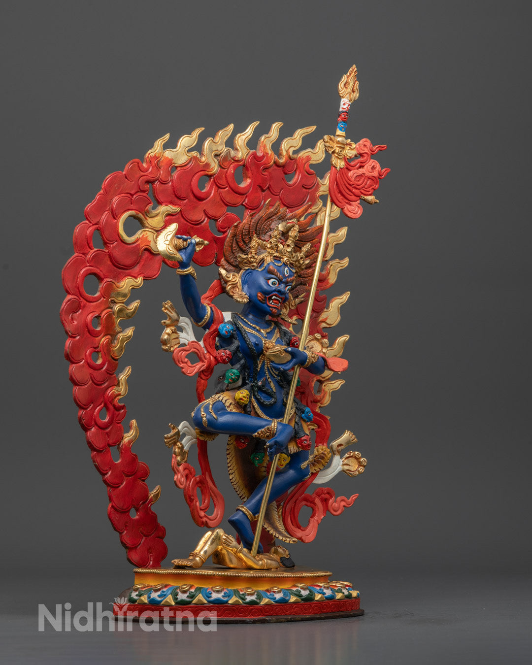 Side view of Troma Nagmo statue capturing wrathful dakini energy and spiritual power