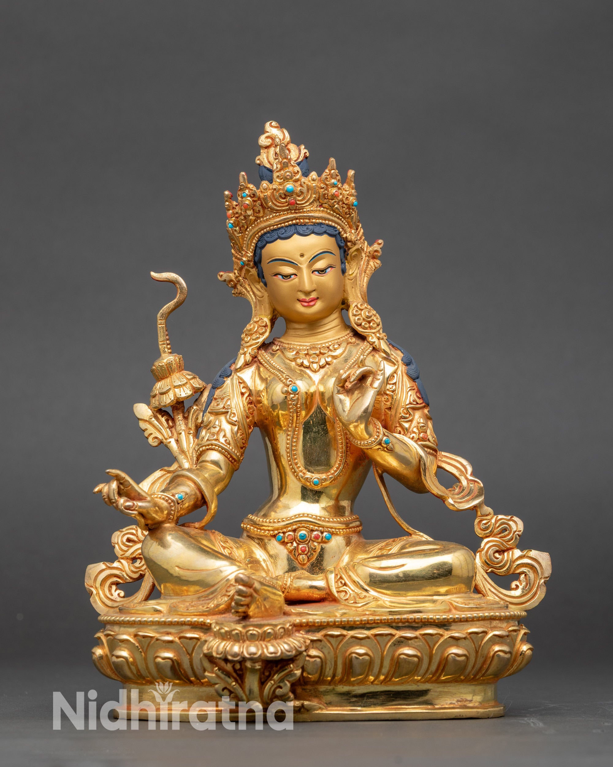 Dugkarmo detailed side close up, white umbrella symbol and serene lotus posture