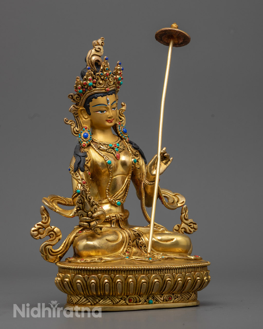 Dukar Buddha Statue – 24K Gold-Plated Goddess with Mantra Chamber & Gemstones