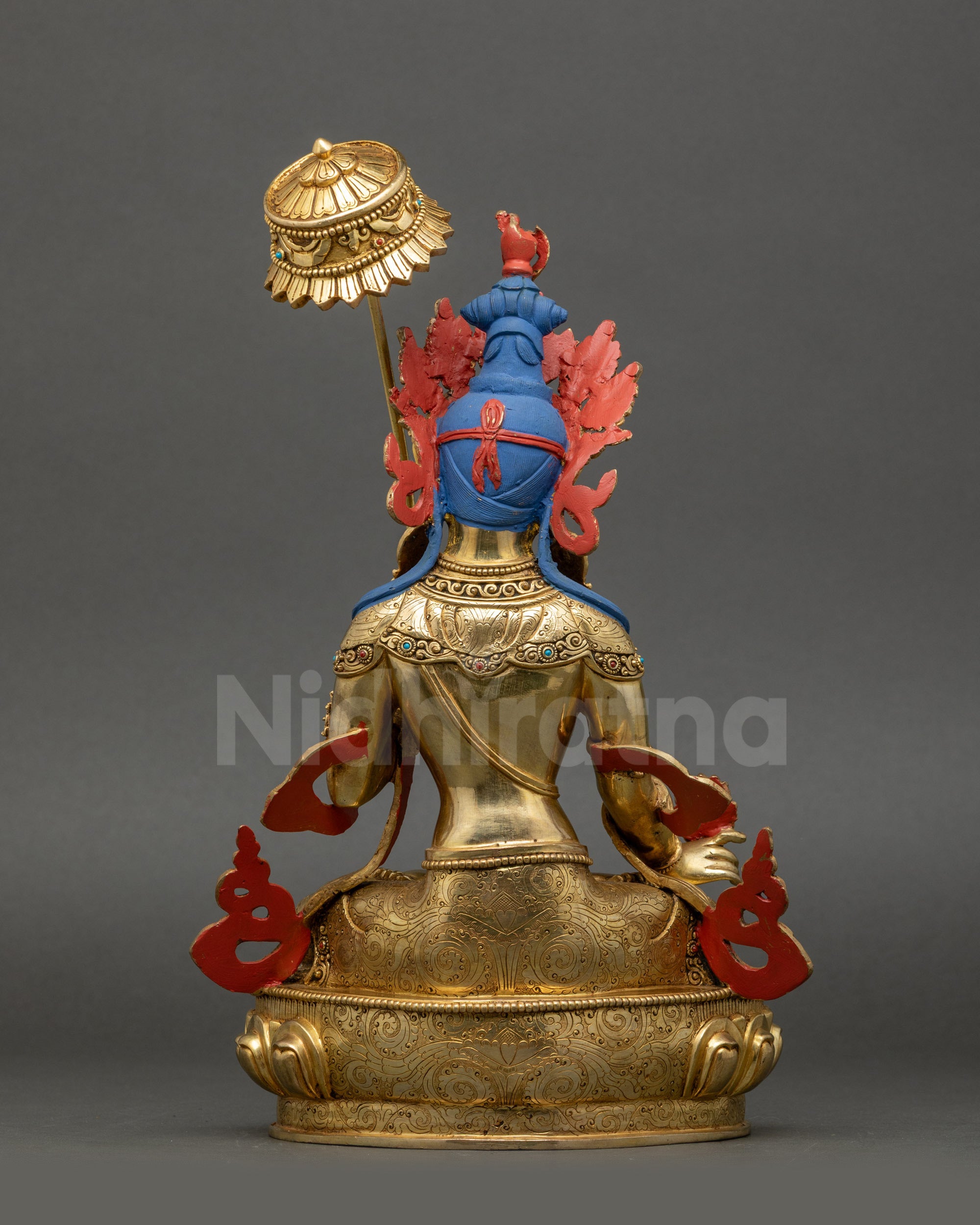 Dukar Statue Handcrafted Nepalese Copper Gold-Gilded Back View