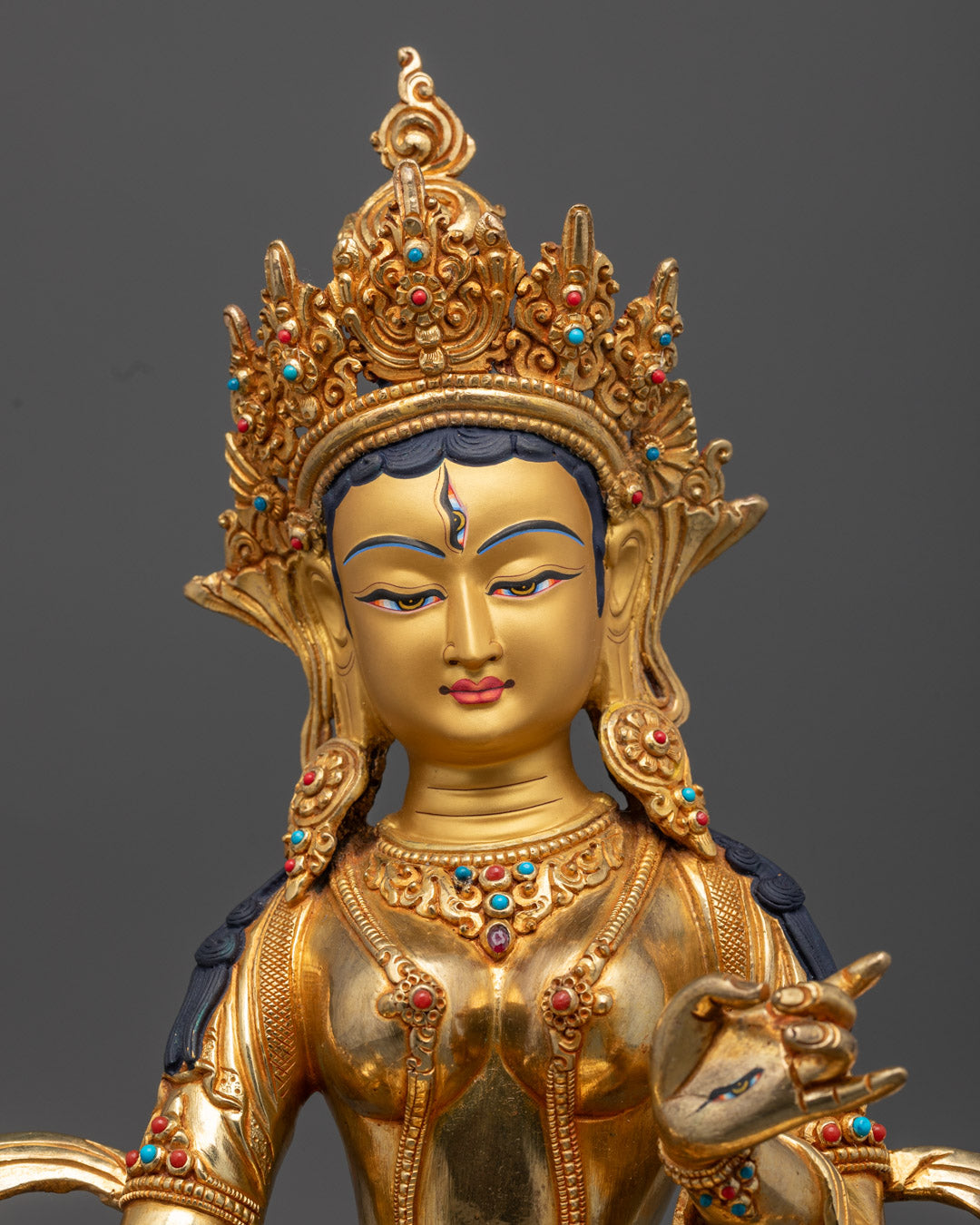 24K Gold-Gilded Dukar Statue | White Umbrella Goddess of Tibet