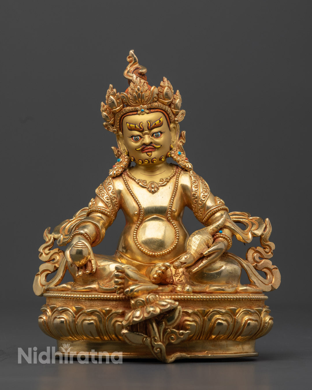 Gold-Gilded Dzambhala Statue | Handmade Buddhist Wealth Deity
