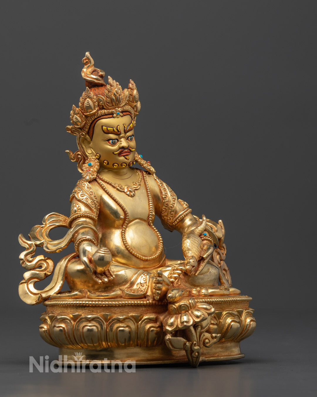 Gold-Gilded Dzambhala Statue | Handmade Buddhist Wealth Deity