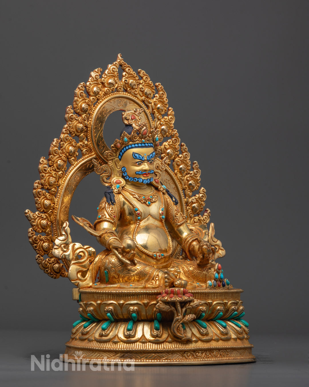 Sacred Dzambhala Statue Holding a Mongoose