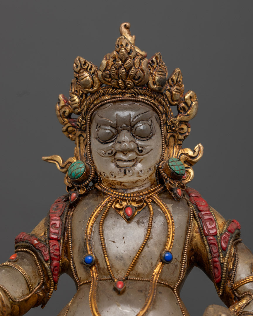 Tibetan Crystal Dzambhala Statue | Buddhist Hand-craved Art