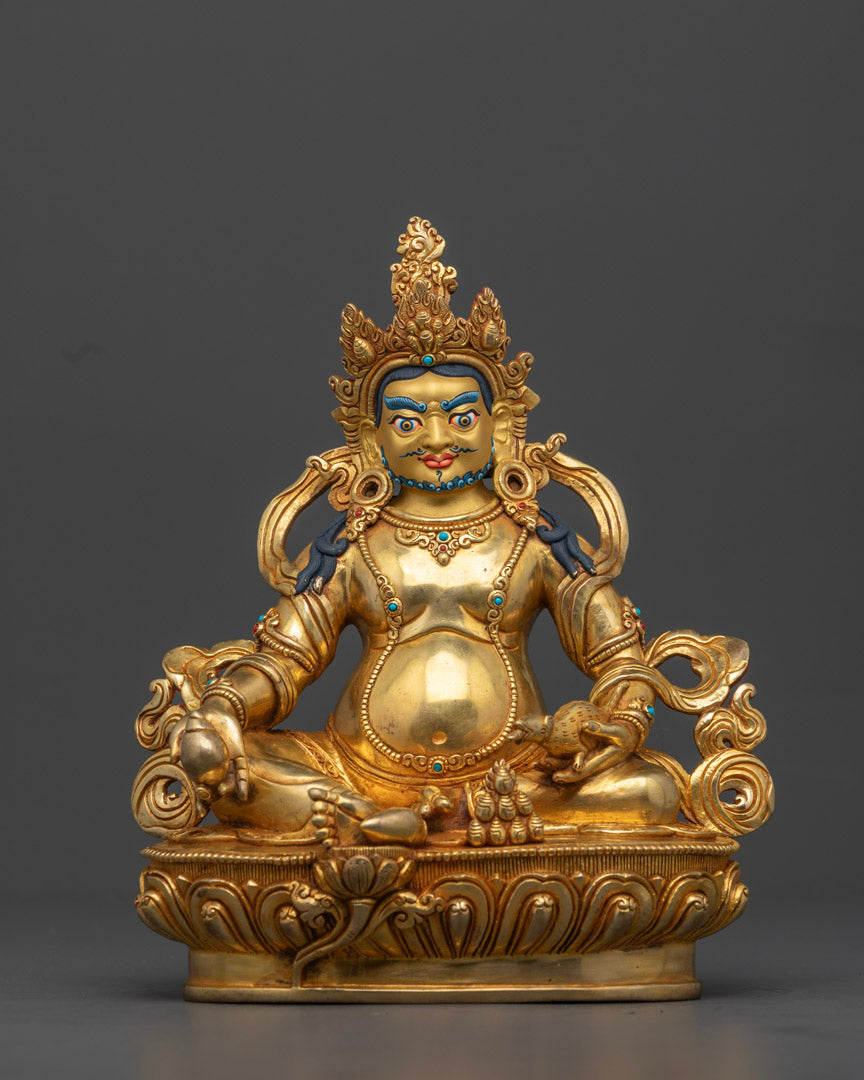 Lotus Seated Dzambhala Statue | Adorned with Semi-Precious Stones | Sacred art of Dzambhala statue