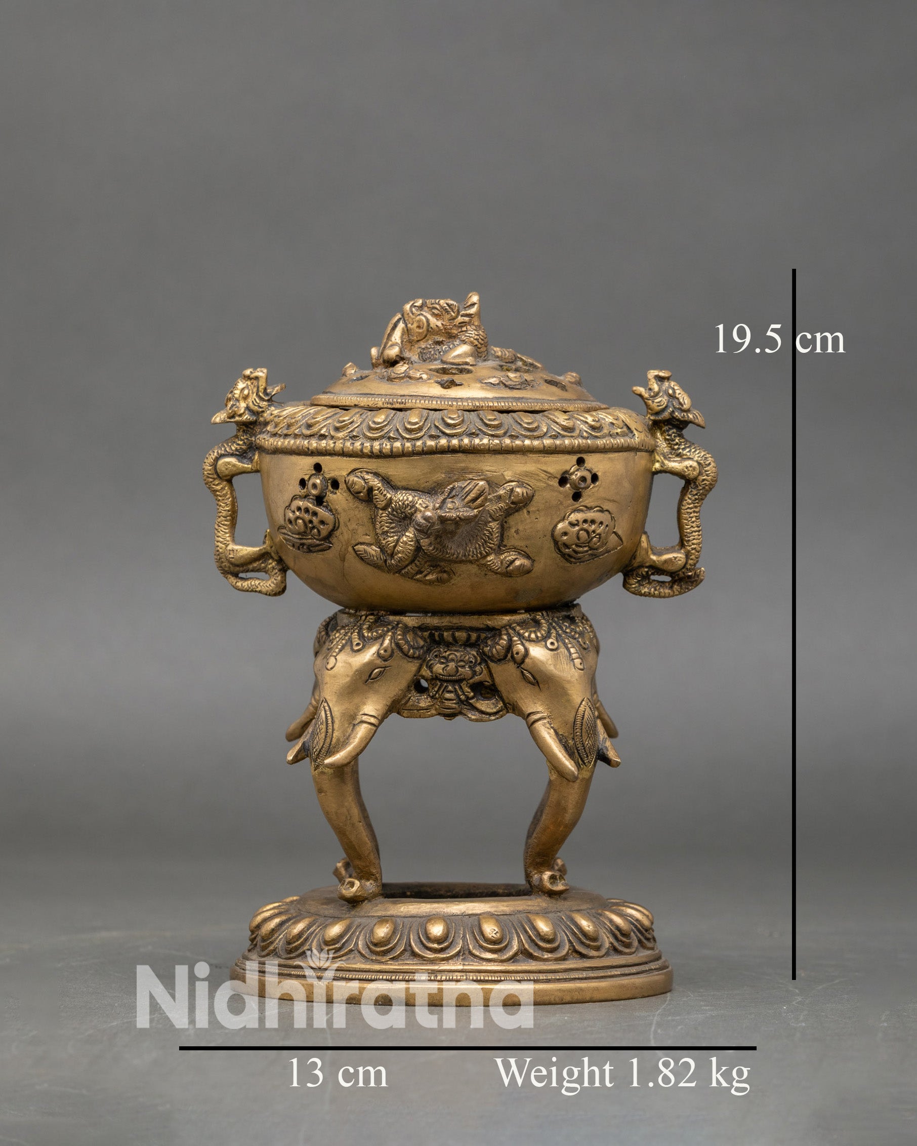 Elephant Stand Brass Incense Burner 19.5cm height 1.82kg handmade Nepal Buddhist dhoop burner