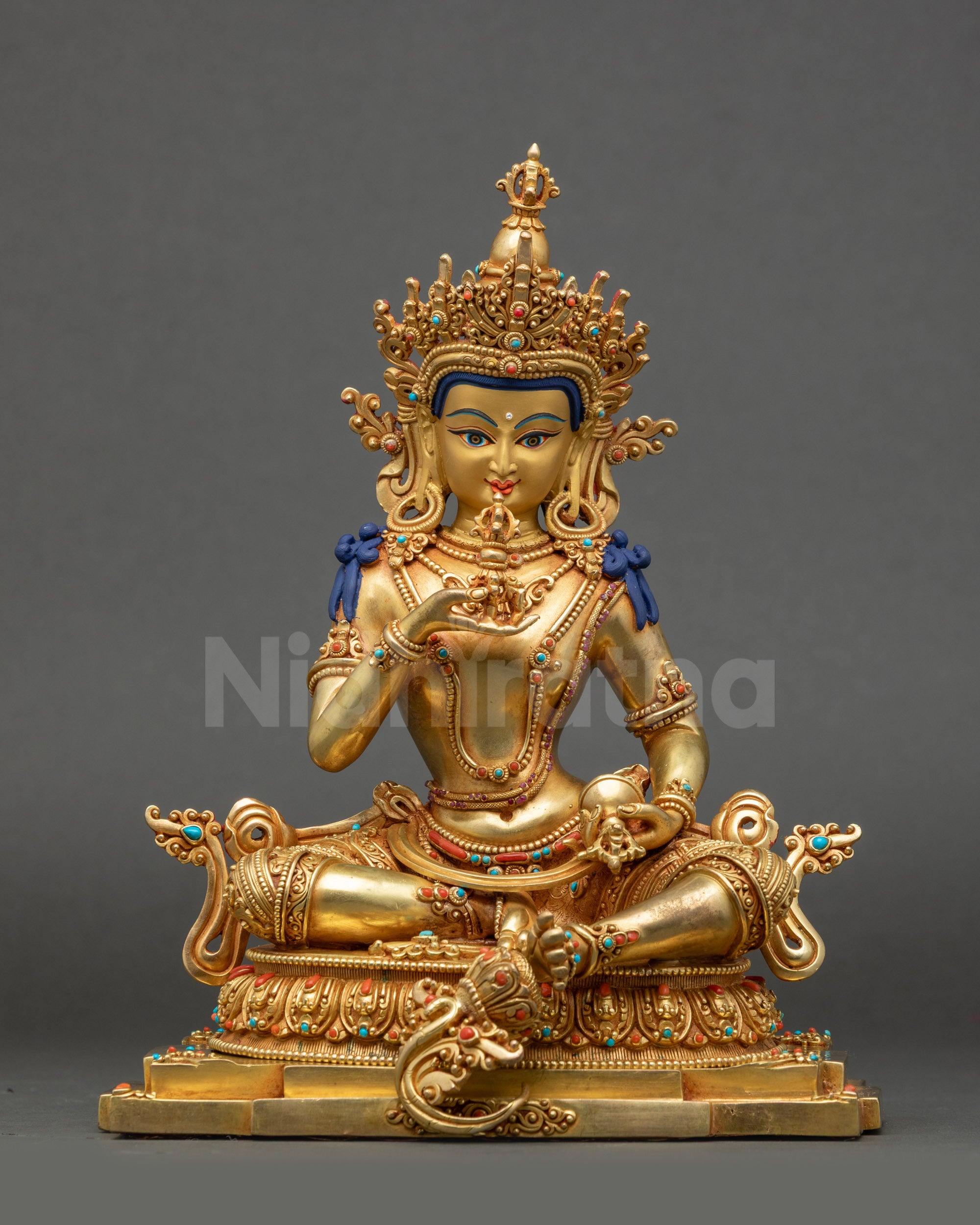 Enlightened Vajrasattva Statue full view gold-gilded copper Nepalese ritual sculpture