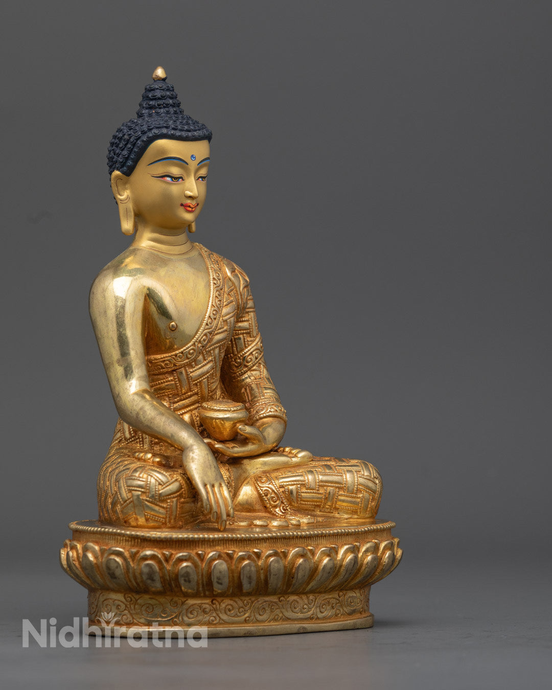 Exquisite Shakyamuni Buddha statue from Nepal, crafted from high-quality copper with a hollow interior for mantras and sacred relics.