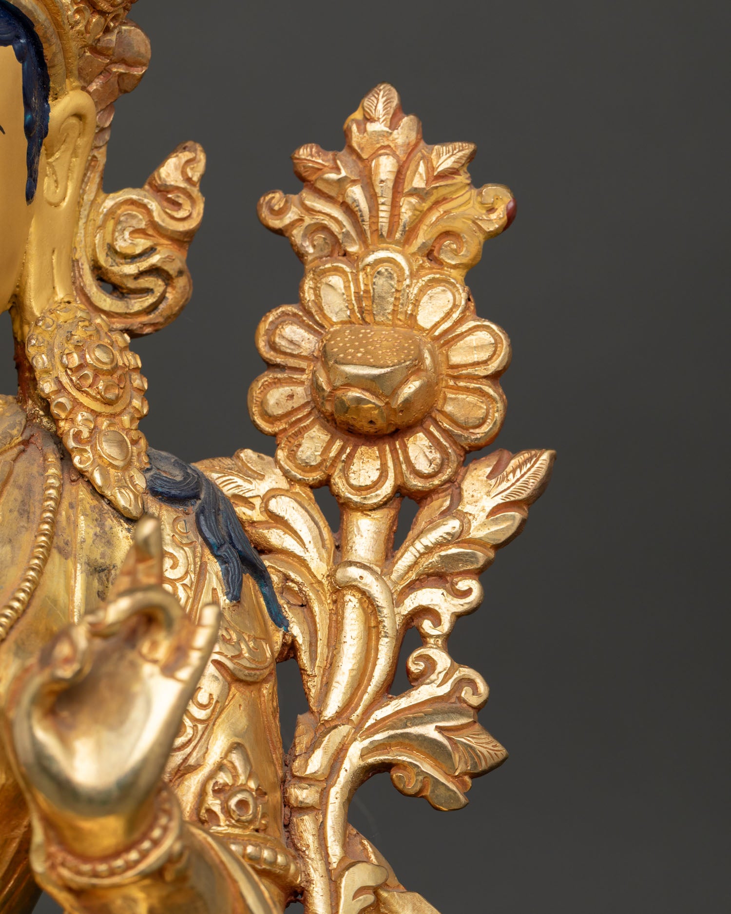 Green Tara Statue | 24K Gold Gilded Copper Art