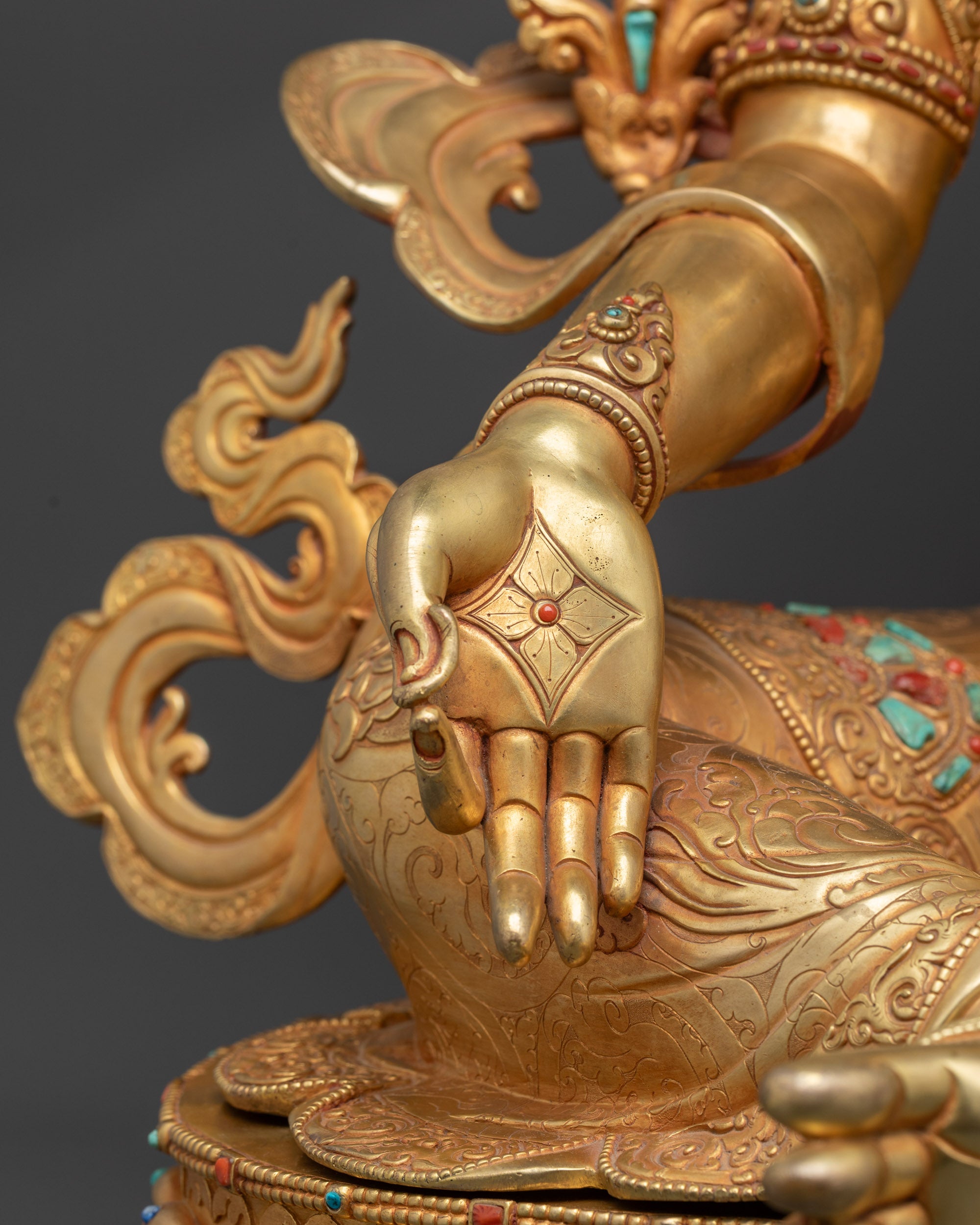 24K Gold-Gilded Green Tara Statue | Traditional Nepalese Buddhist Art