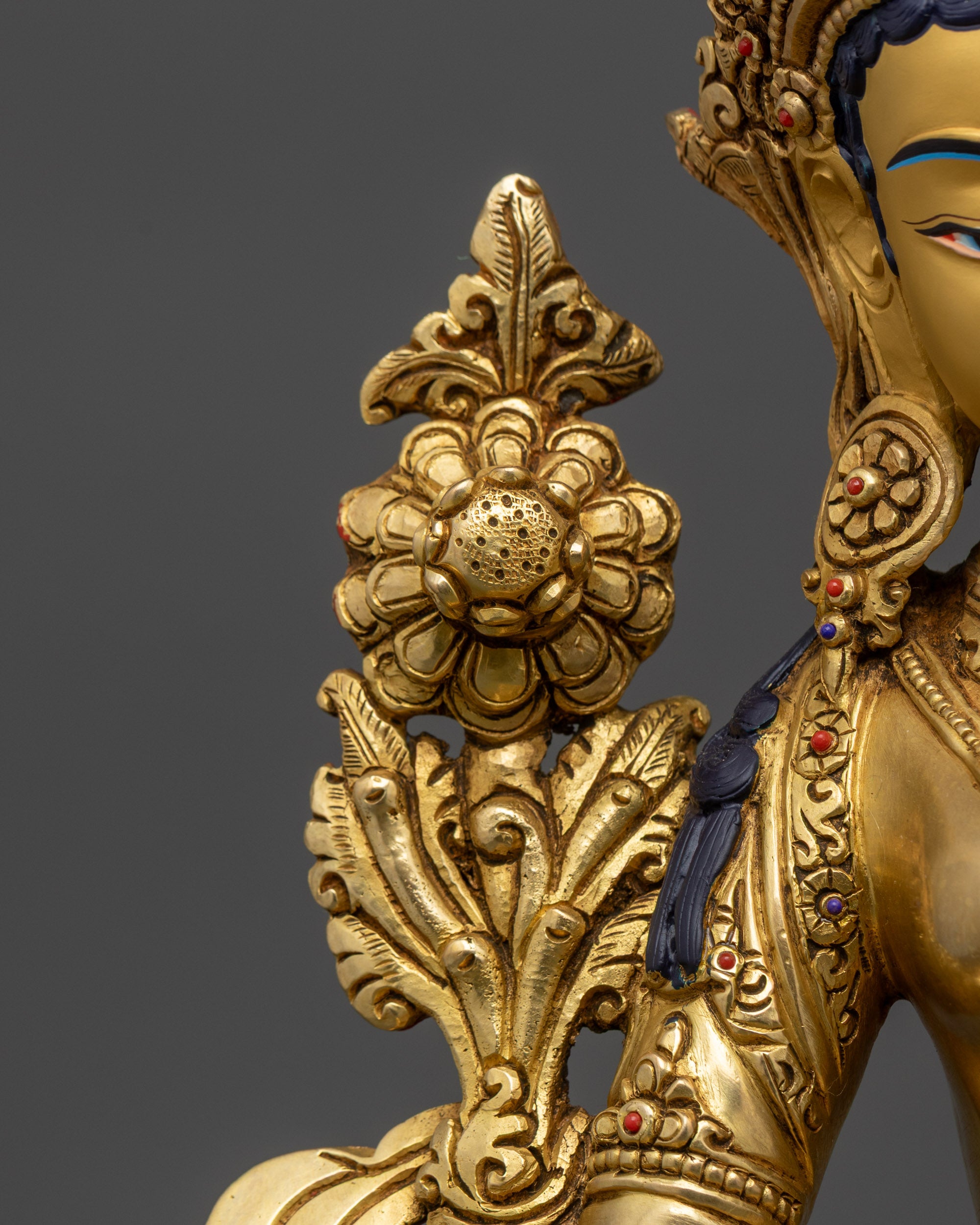 Handcrafted Statue of Divine Green Tara | 24K Gold Face of Mother Tara