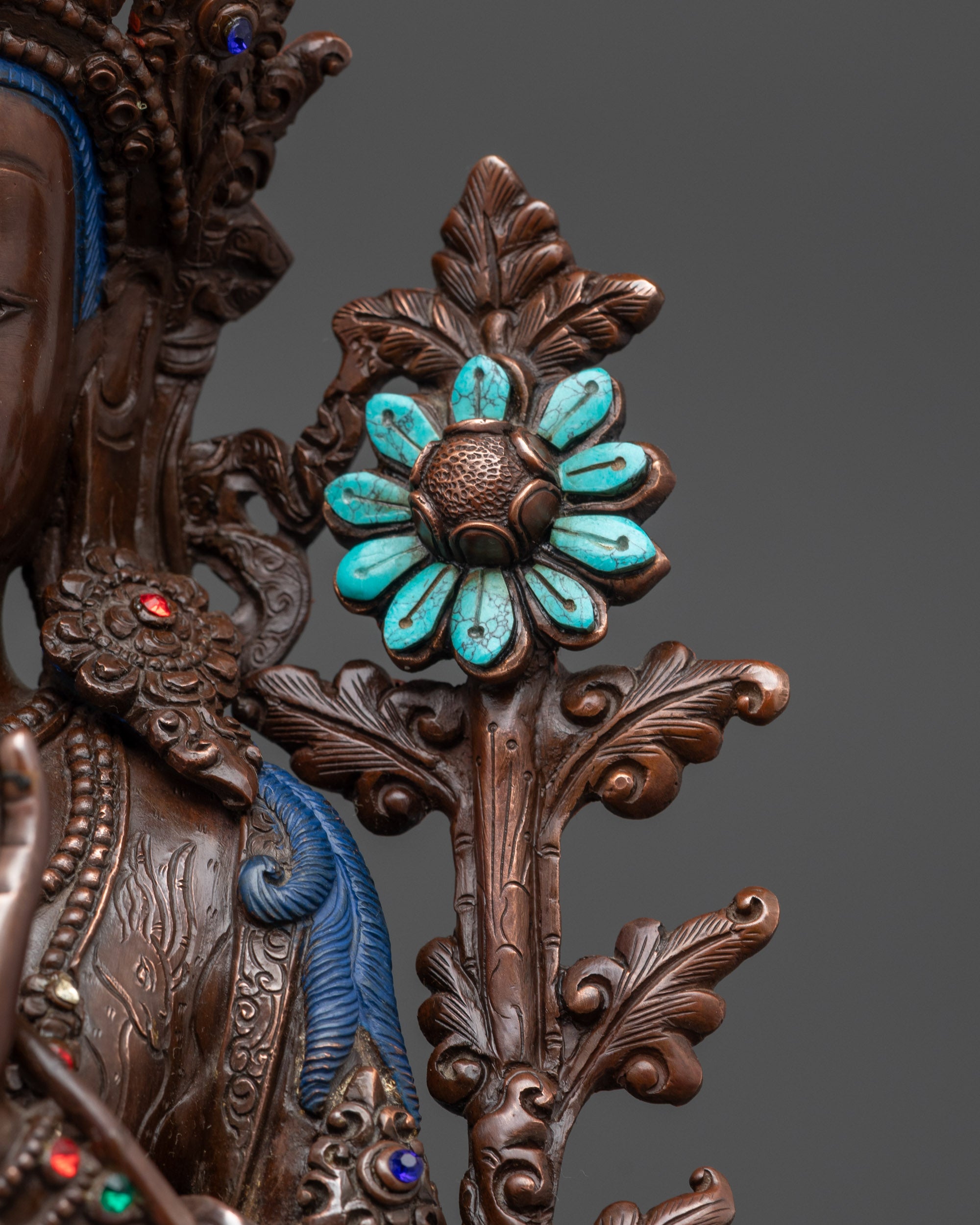 Standing Chenrezig Statue | Dark Oxidized Copper Buddhist Sculpture