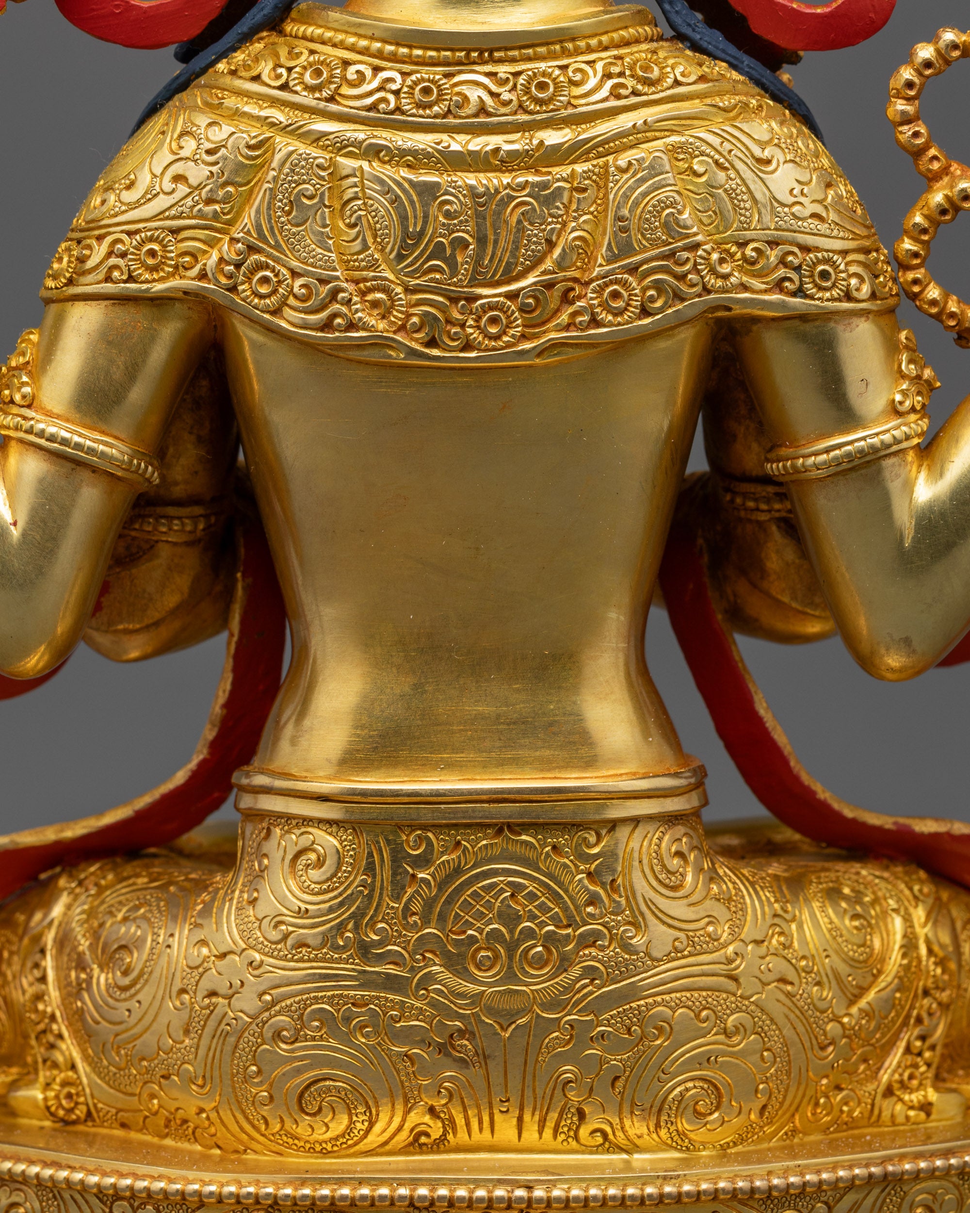 24K Gold-Gilded Chenrezig Sculpture | Four-Armed Avalokiteshvara Statue