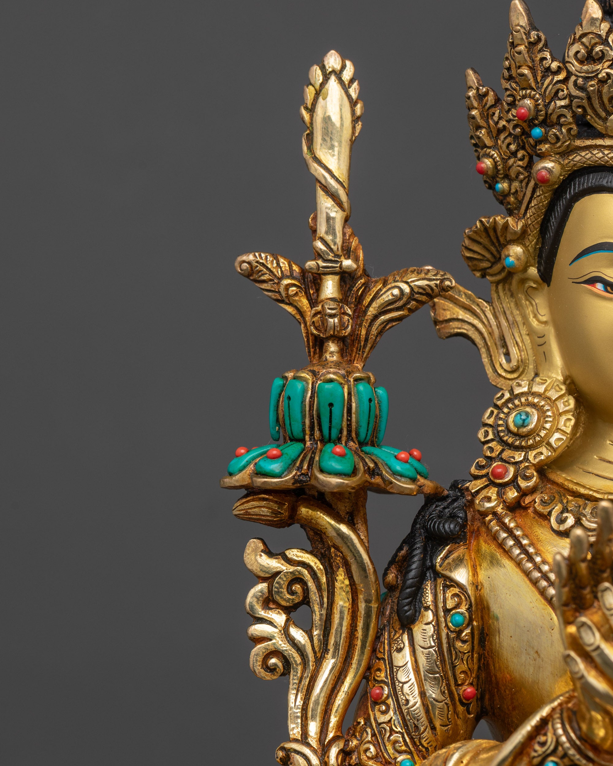 Wisdom-Inspiring Simhada Manjushri Statue | Sacred Tibetan Buddhist Art