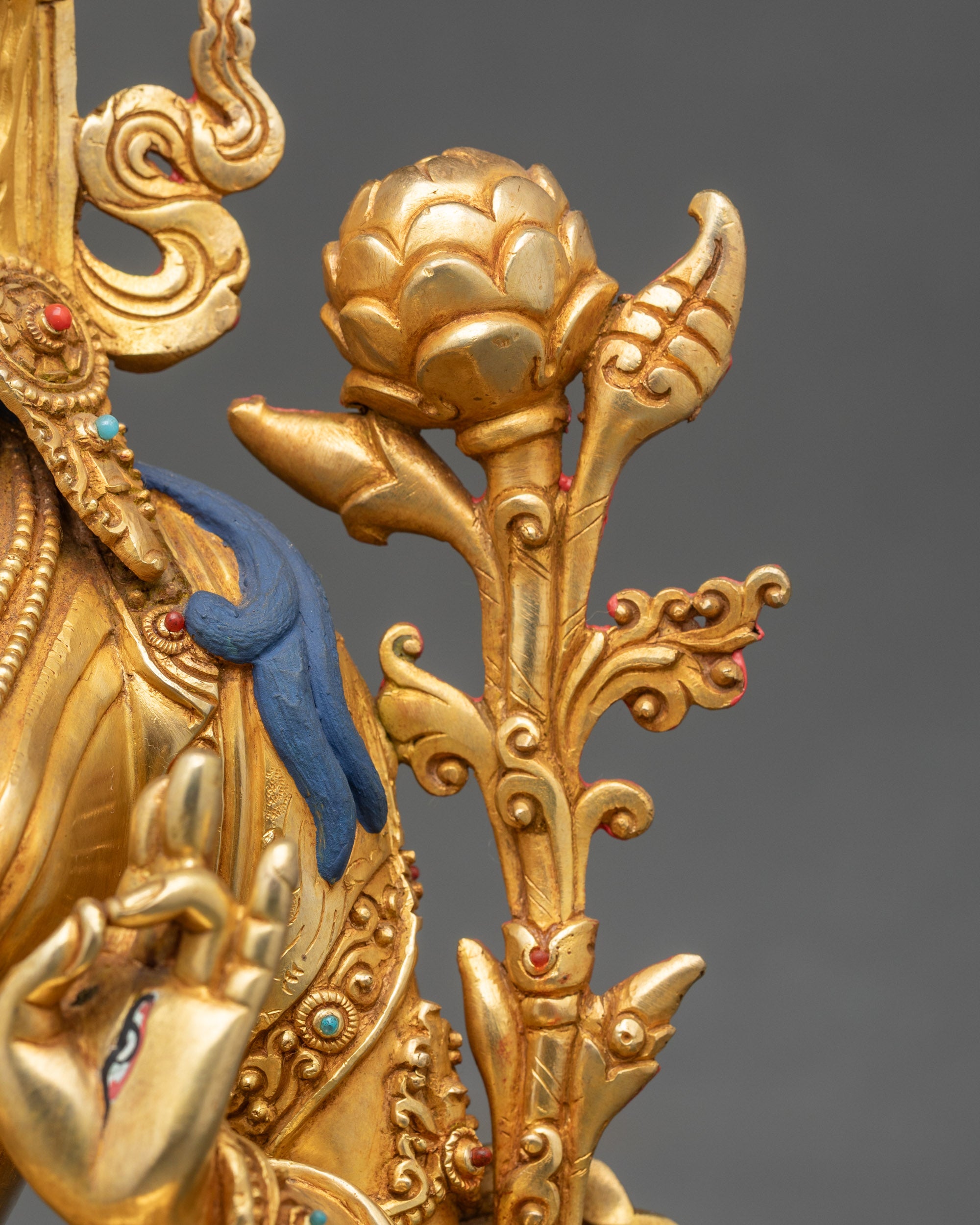 White Tara Drolma Statue | Fire-Gilded With gold Buddhist Sculpture