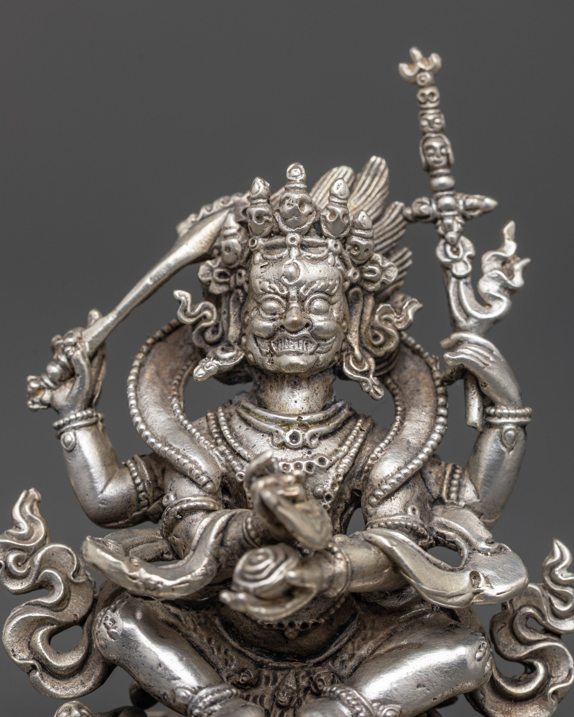 Four-Armed Mahakala Mantra Statue | Handcrafted Tibetan Protector