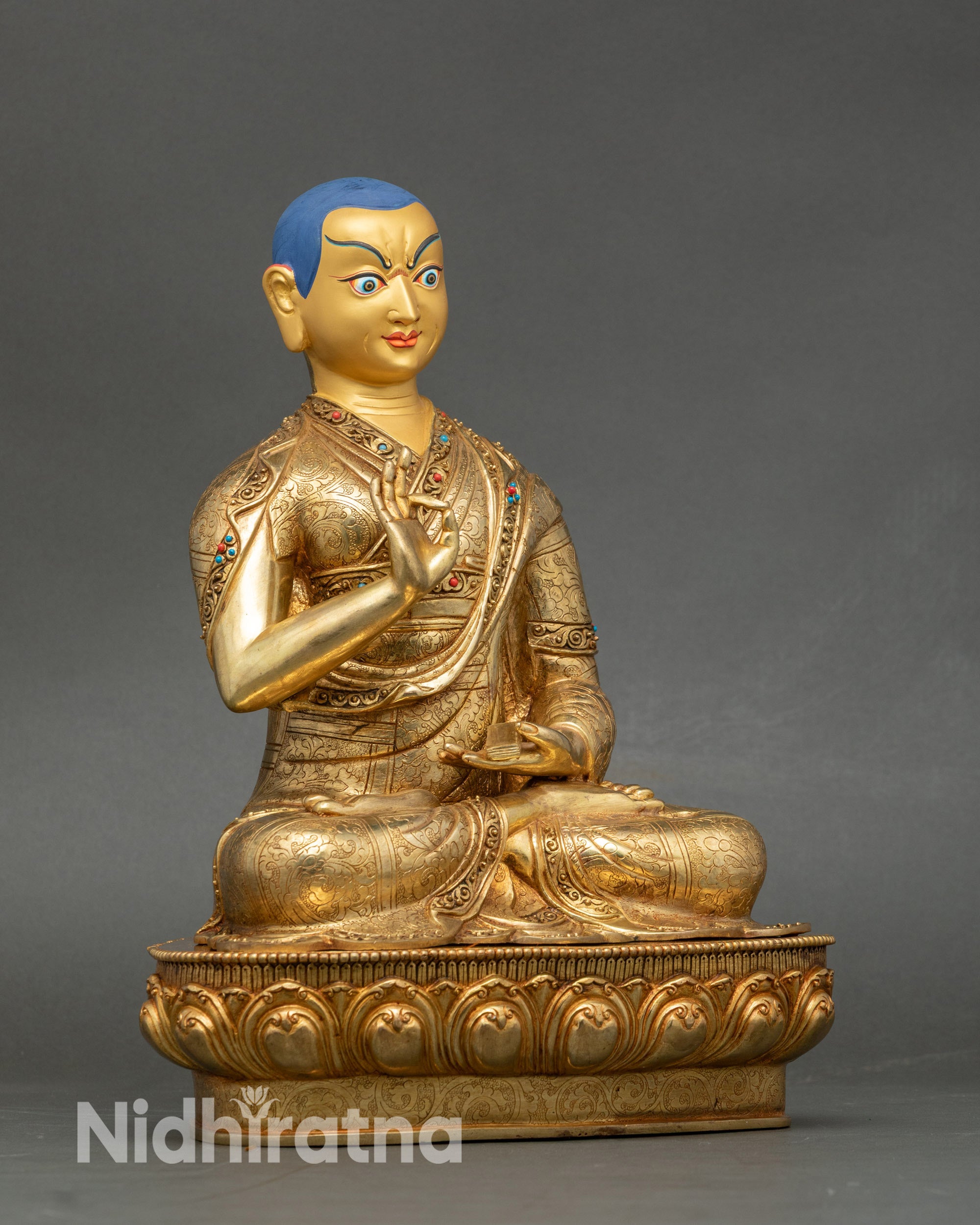 Buddhist Master Tsongkhapa - Handmade Statue Set from Nepal