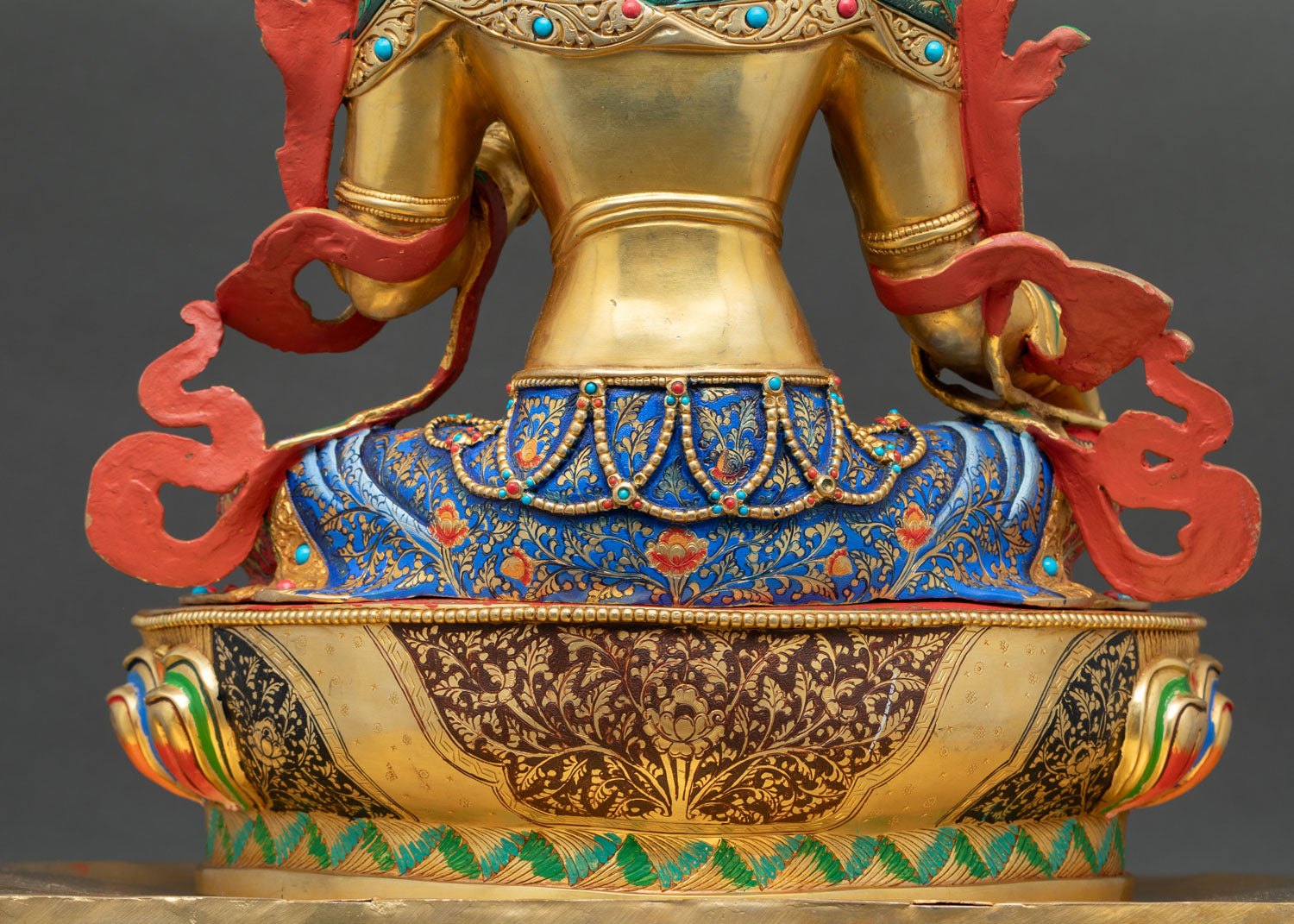 Enthroned Green Tara Statue | Multicolor Nepali Buddhist Artwork