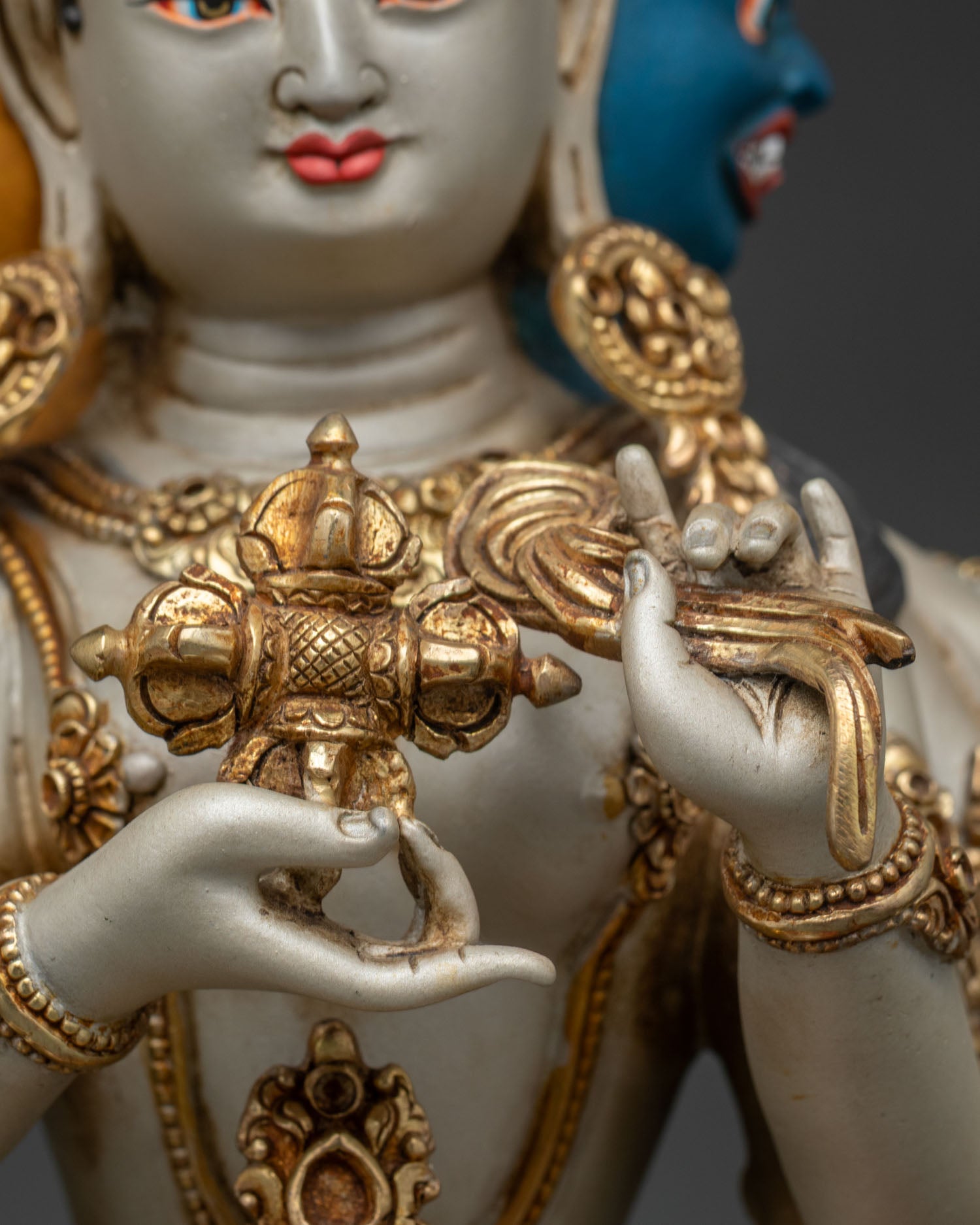 Acrylic-Painted Ushnisha Vijaya Statue | Three Faced Purification Deity