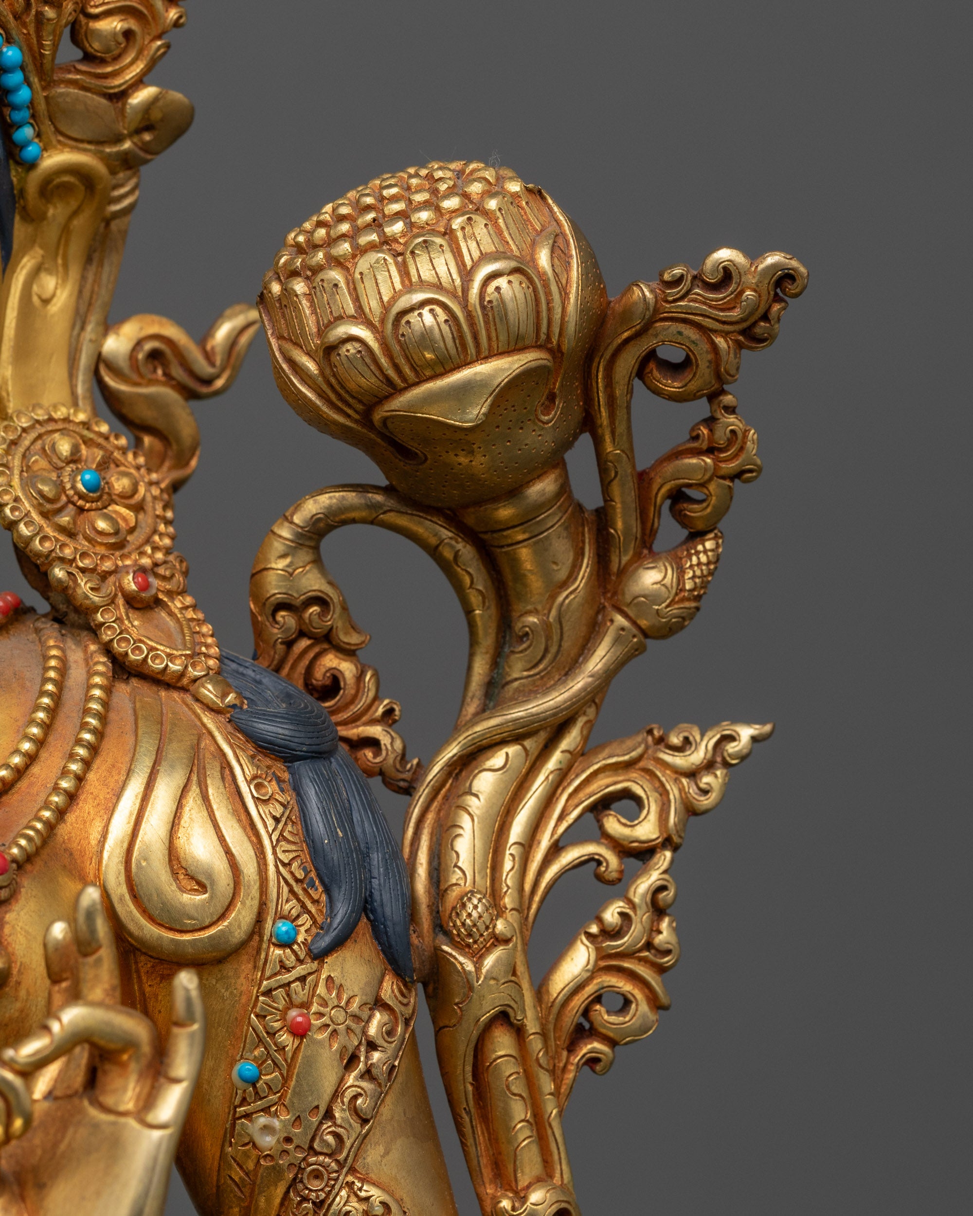 24K Gold Fire-Gilded Green Tara Statue | Meditation and Altar Decor