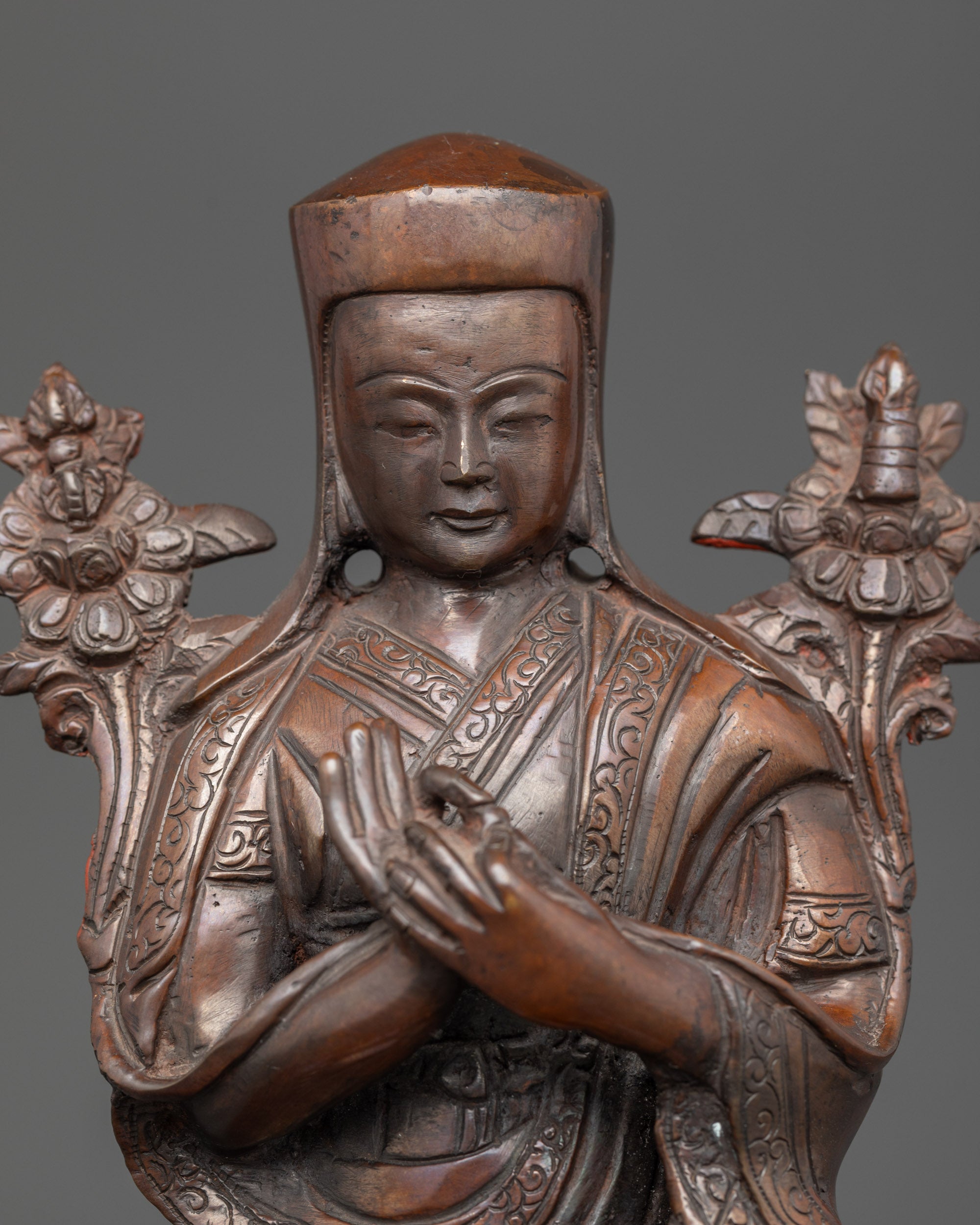 Sacred Je Tsongkhapa Statue | Oxidized Copper Buddhist Guru from Nepal