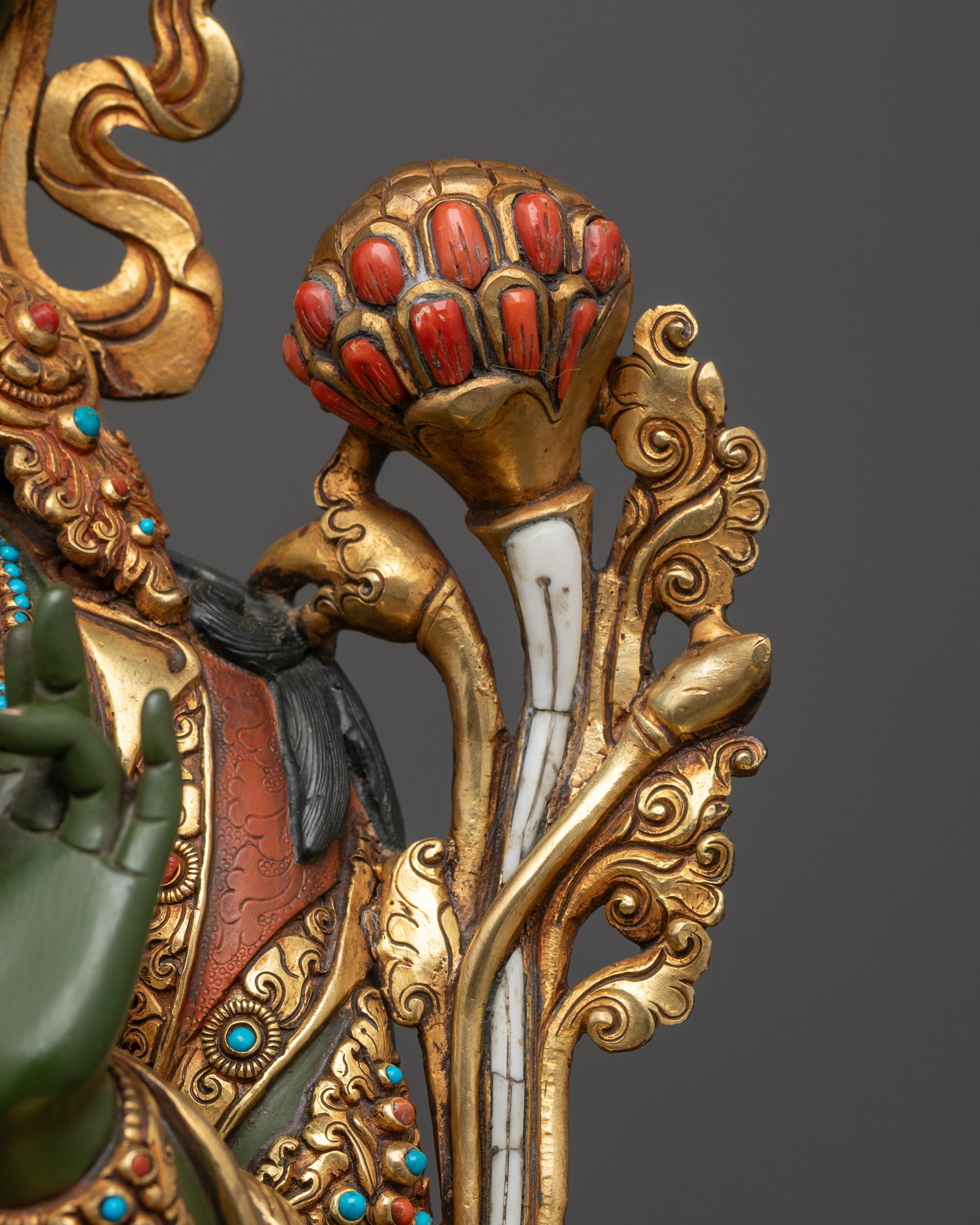 Hand-painted Serene Green Tara Statue | Tibetan Buddhist Sculpture