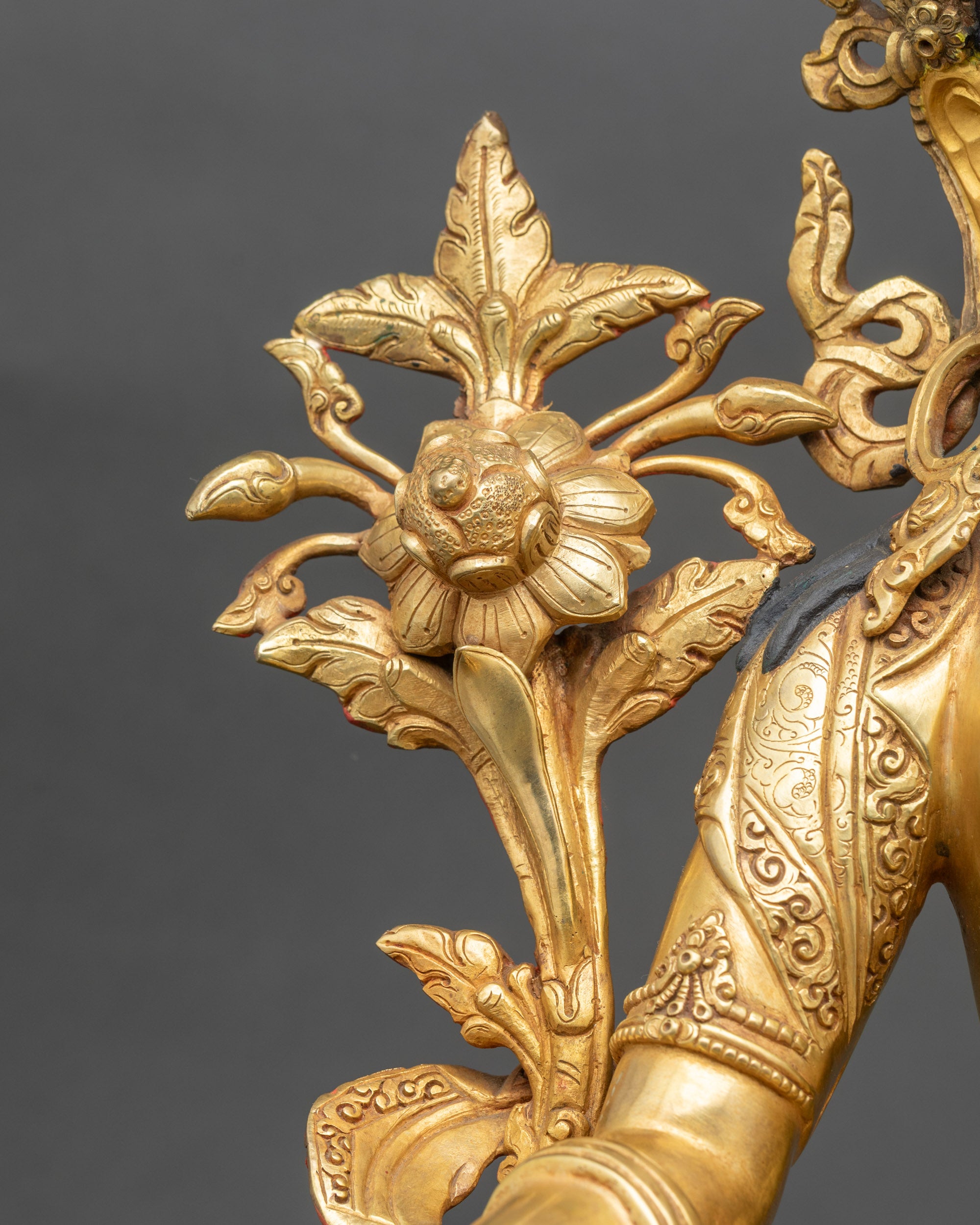 24K Gold Hand-Carved Green Tara Statue for Spiritual Space