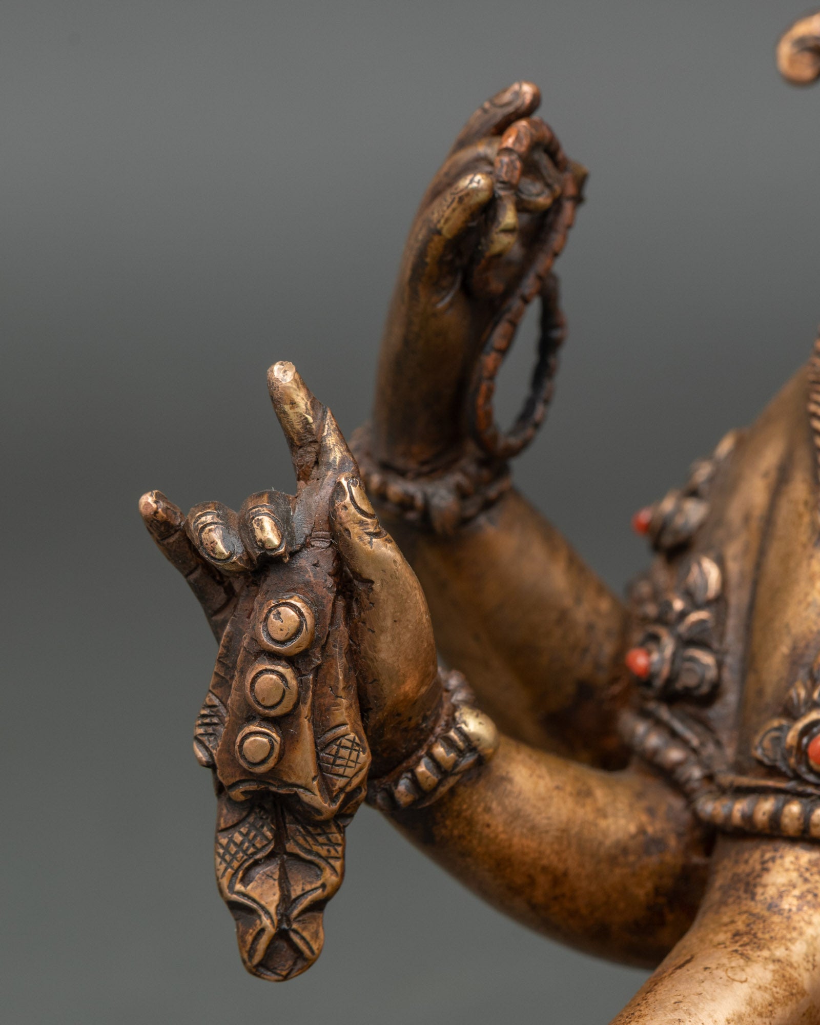 Six-Armed Vasudhara Statue | Oxidized Copper & Bronze Sculpture