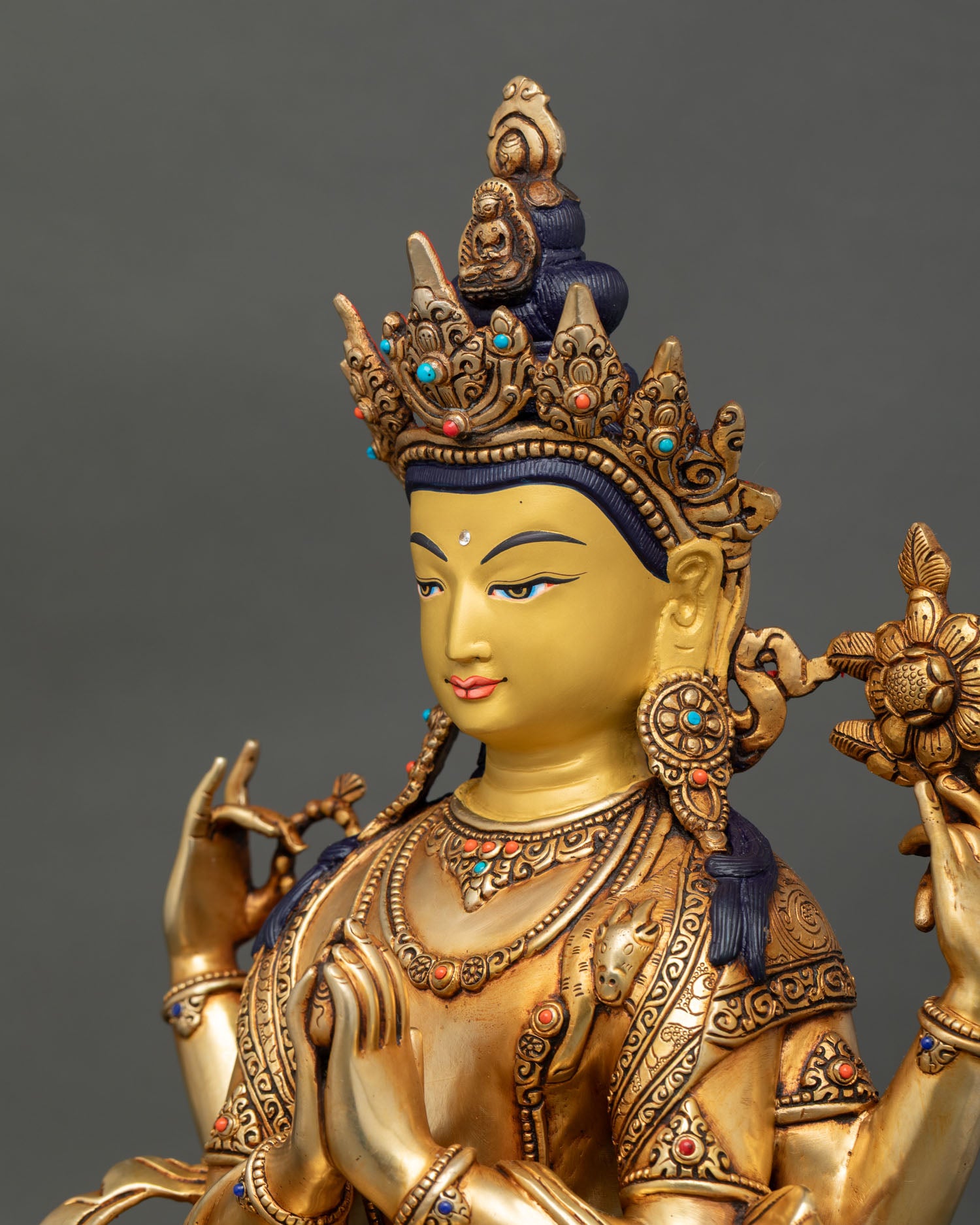 Chenrezig Statue | Nepalese Lost Wax Copper Art