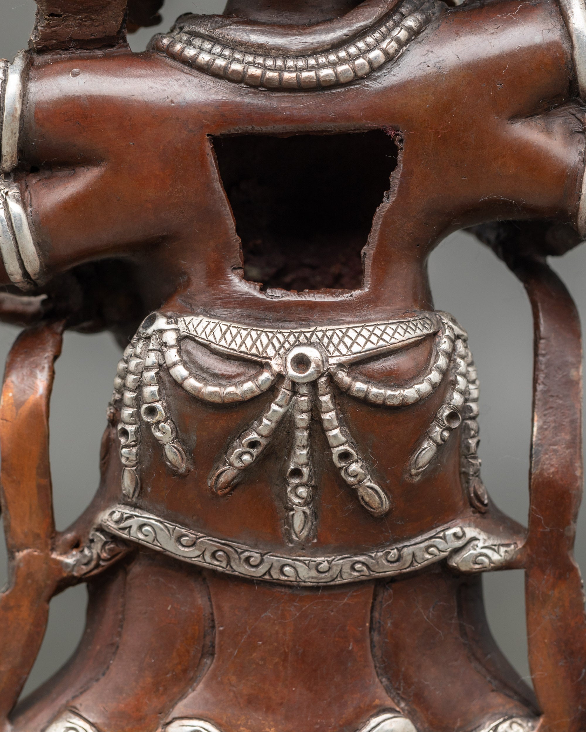 Handcrafted Oxidized White Mahakala Sculpture with Silver-Plated Finish