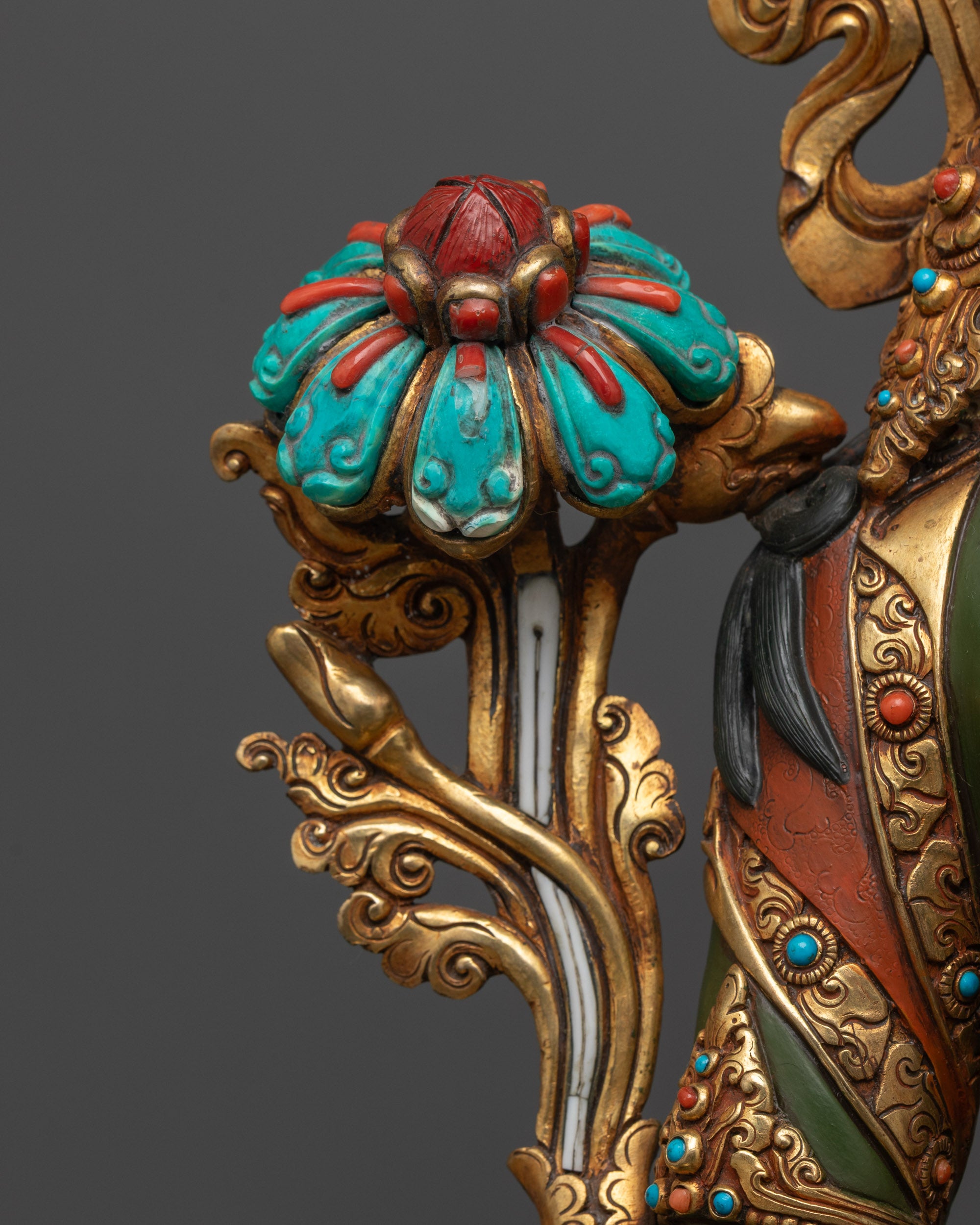 Hand-painted Serene Green Tara Statue | Tibetan Buddhist Sculpture