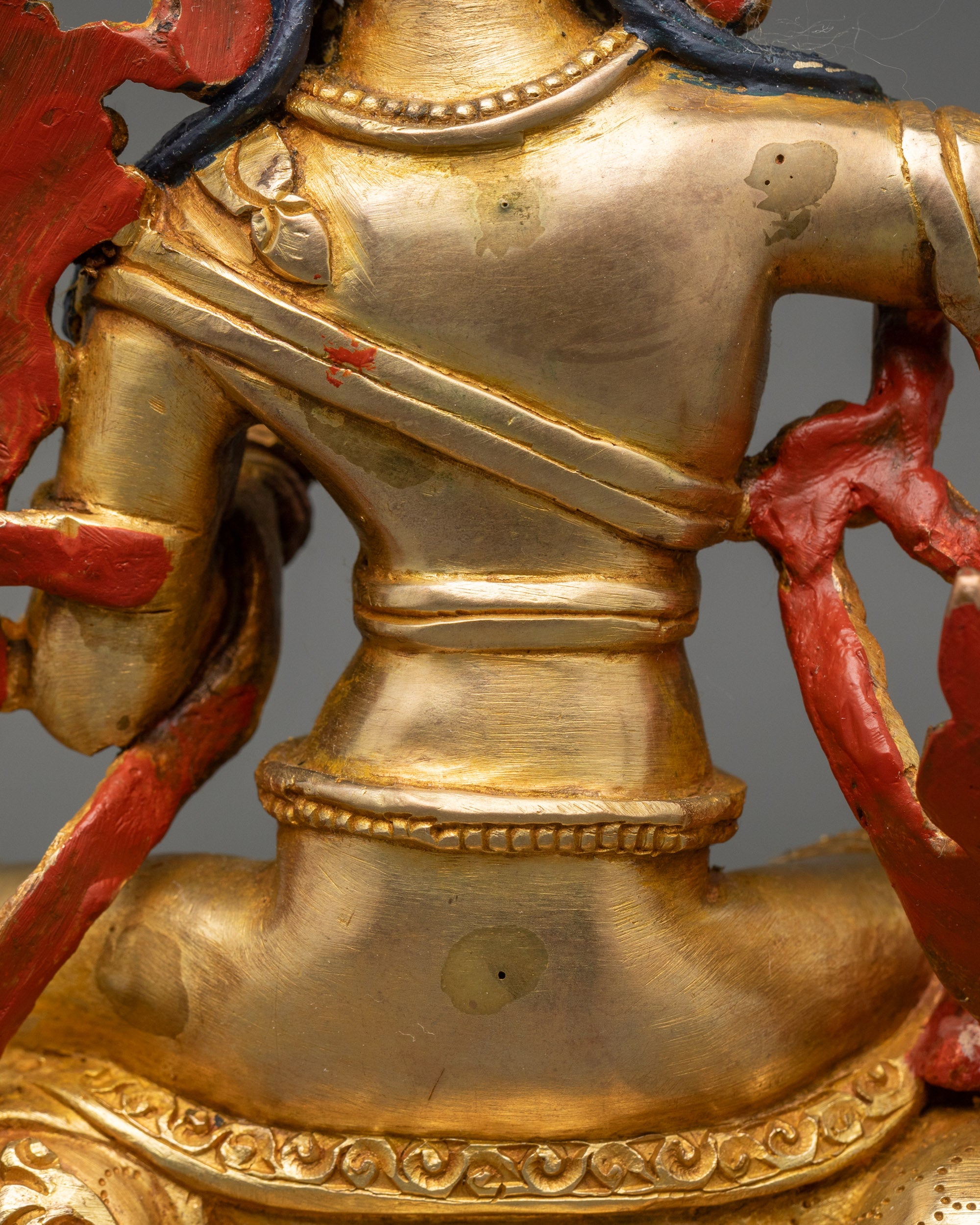 Simhada Manjushri Statue | 24K Gold Fire-Gilded Copper Artwork